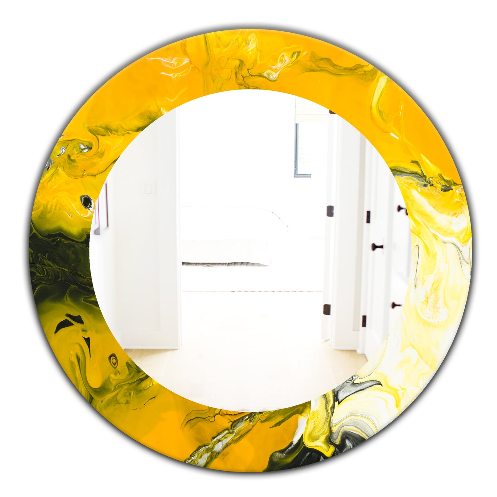 Marbled Yellow 2 - Modern Mirror - Frameless Oval or Round Wall Mirror