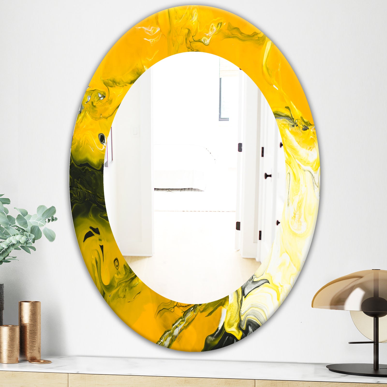 Marbled Yellow 2 - Modern Mirror - Frameless Oval or Round Wall Mirror