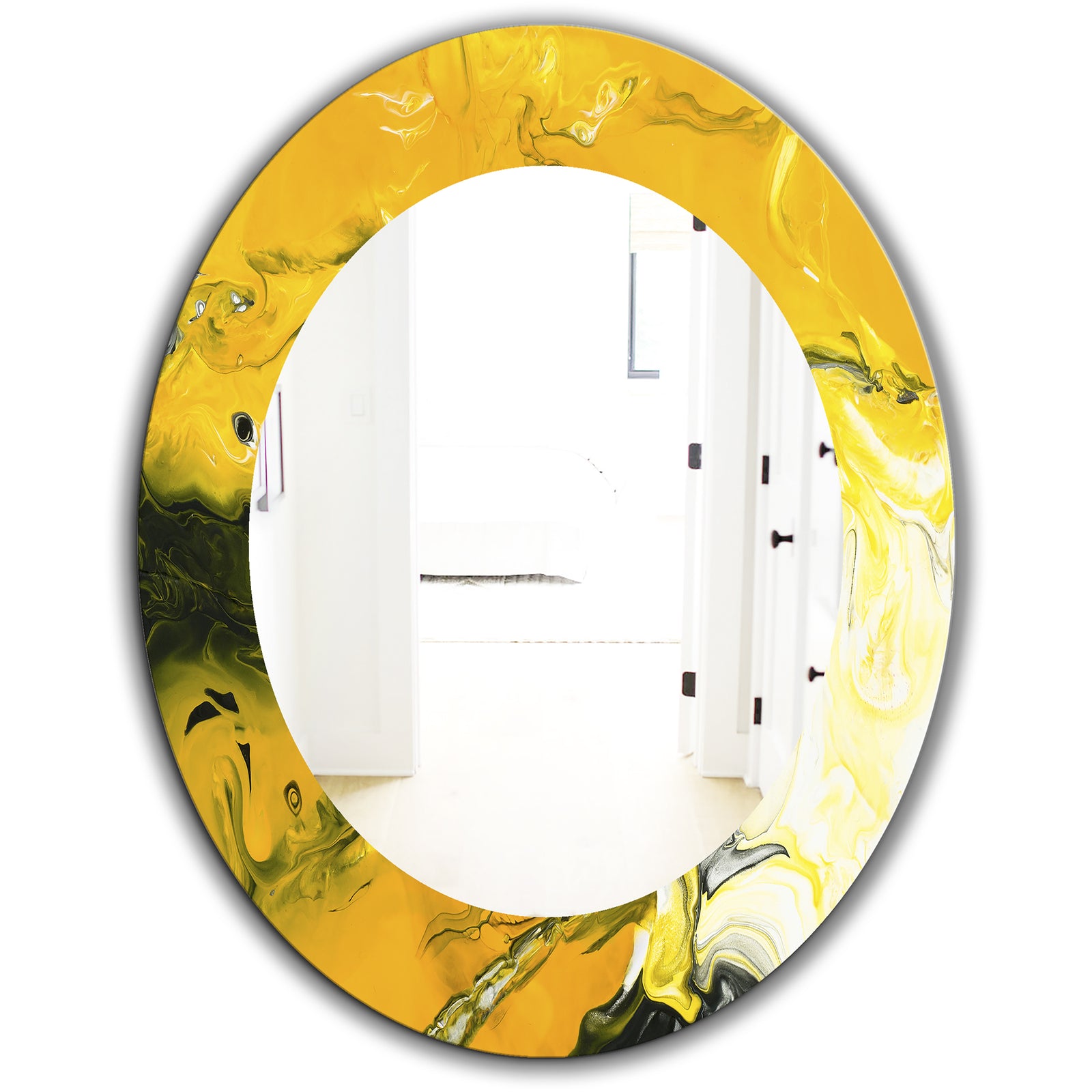 Marbled Yellow 2 - Modern Mirror - Frameless Oval or Round Wall Mirror