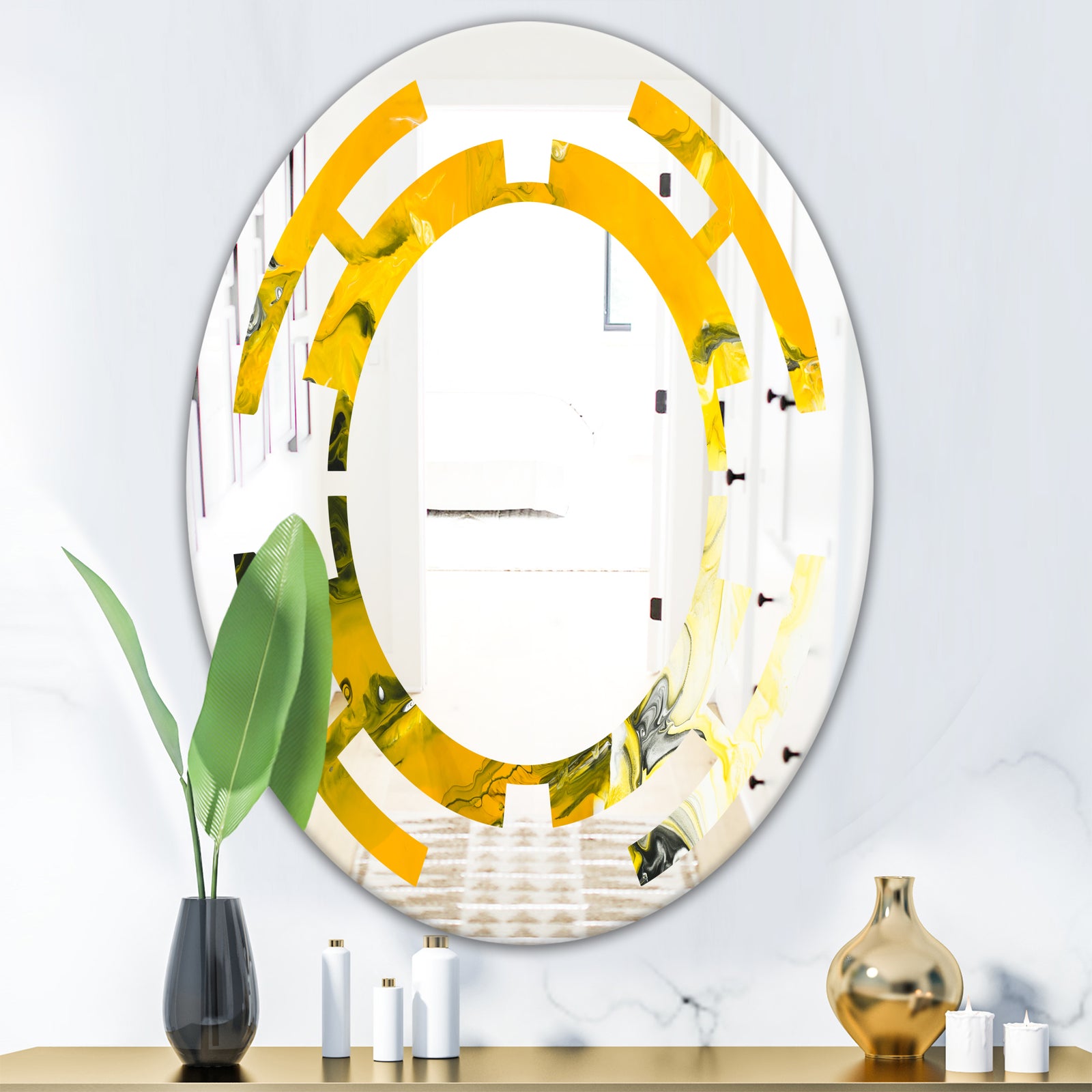 Marbled Yellow 2 - Modern Round or Oval Wall Mirror - Space