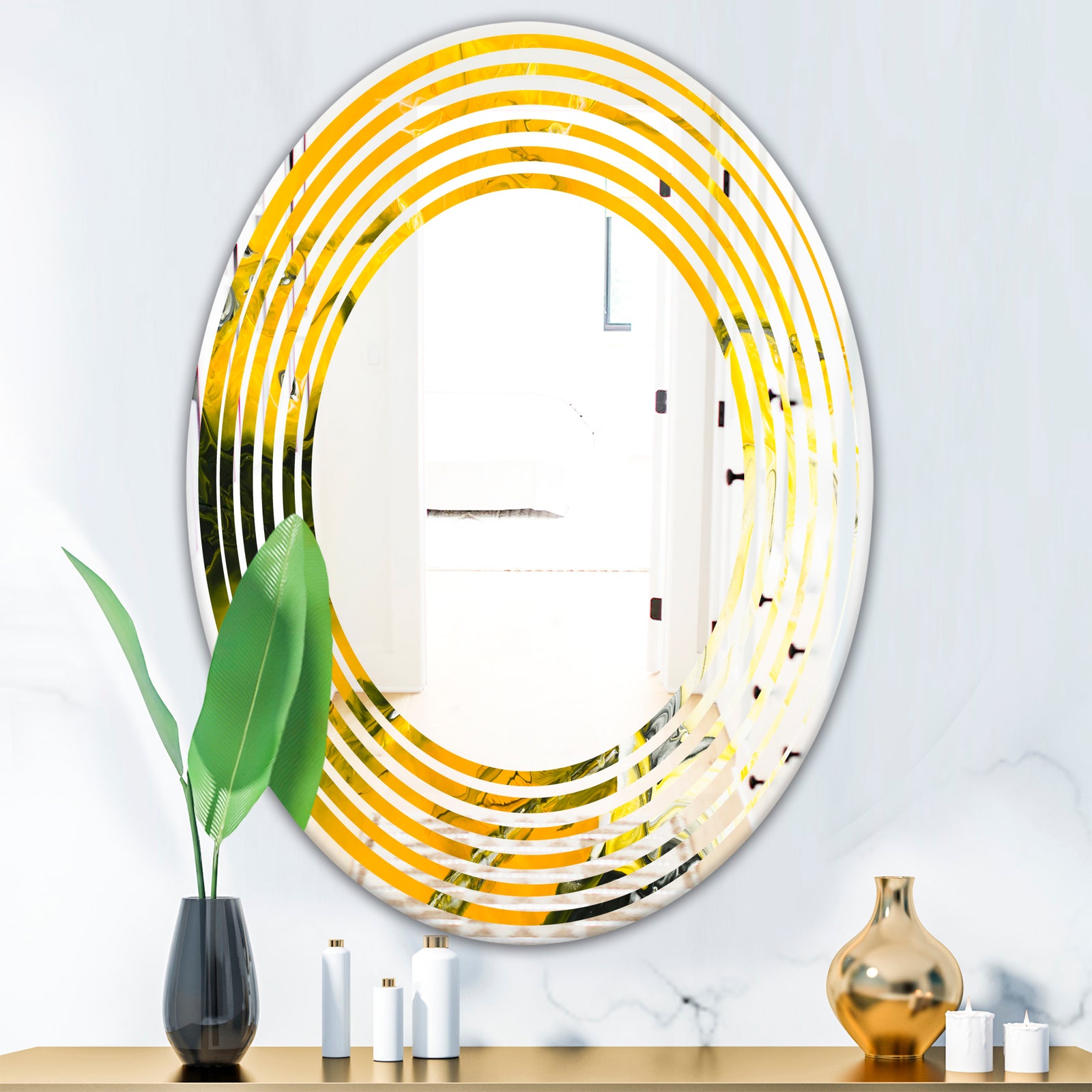 Marbled Yellow 2 - Modern Round or Oval Wall Mirror - Wave