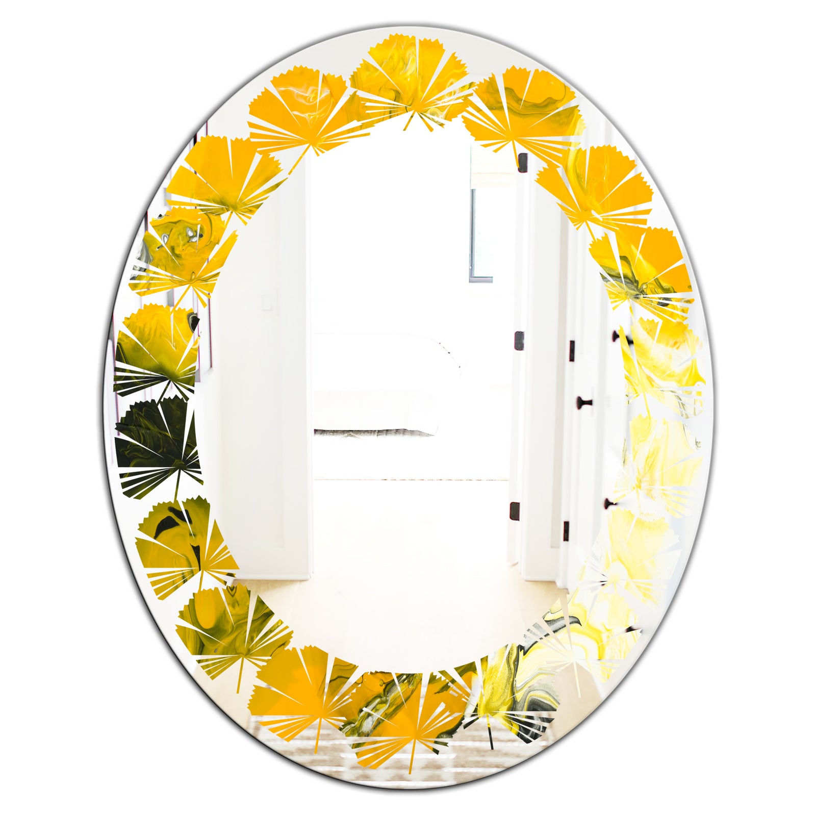 Marbled Yellow 2 - Modern Round or Oval Wall Mirror - Leaves