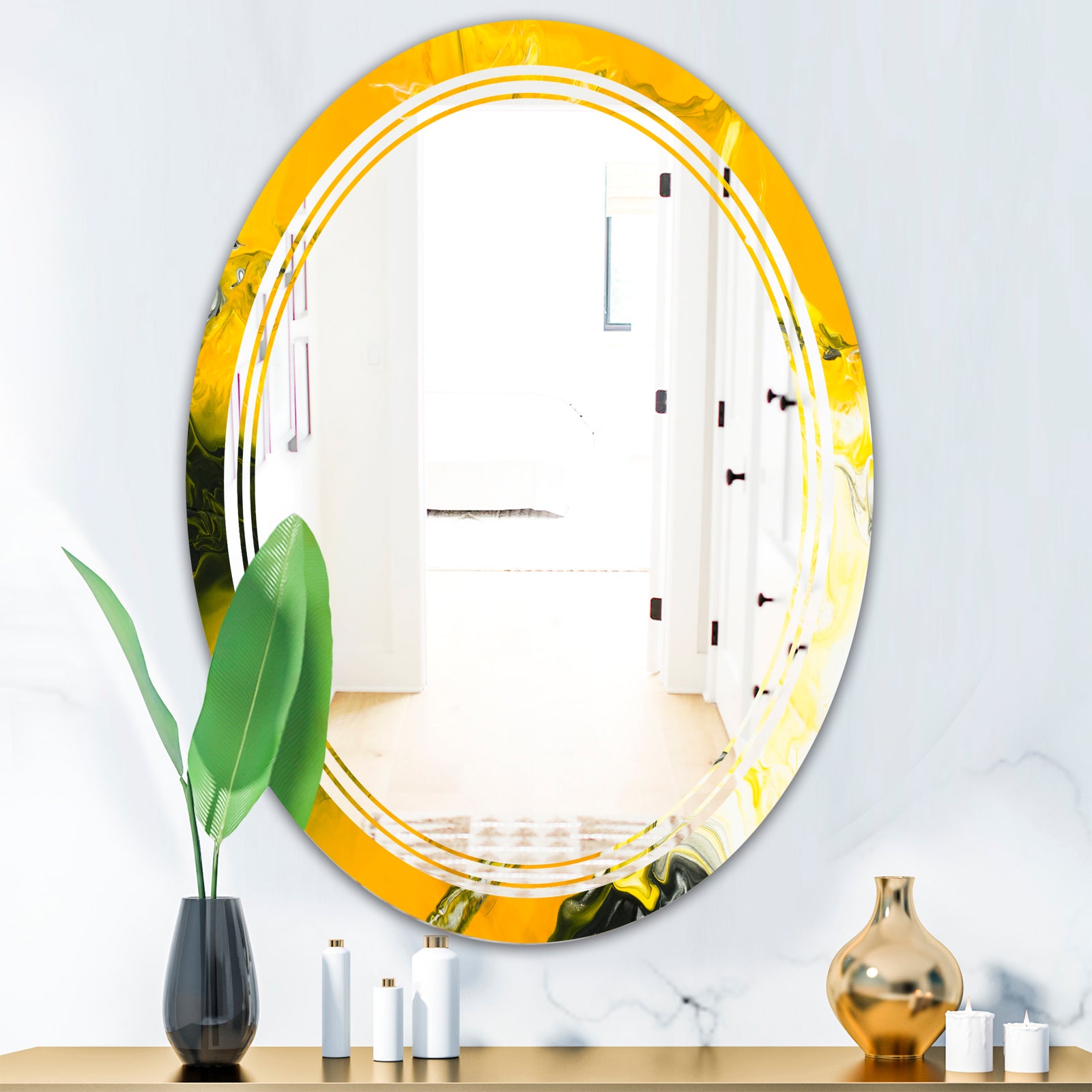 Marbled Yellow 2 - Modern Round or Oval Wall Mirror - Triple C