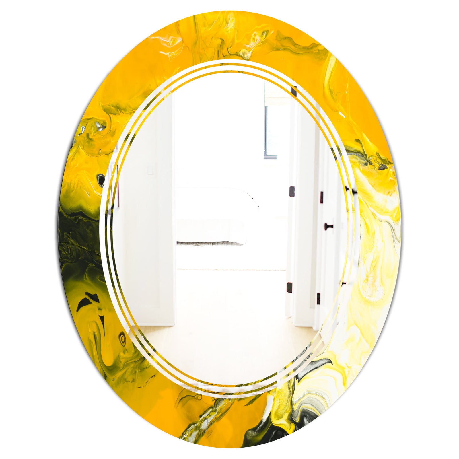Marbled Yellow 2 - Modern Round or Oval Wall Mirror - Triple C