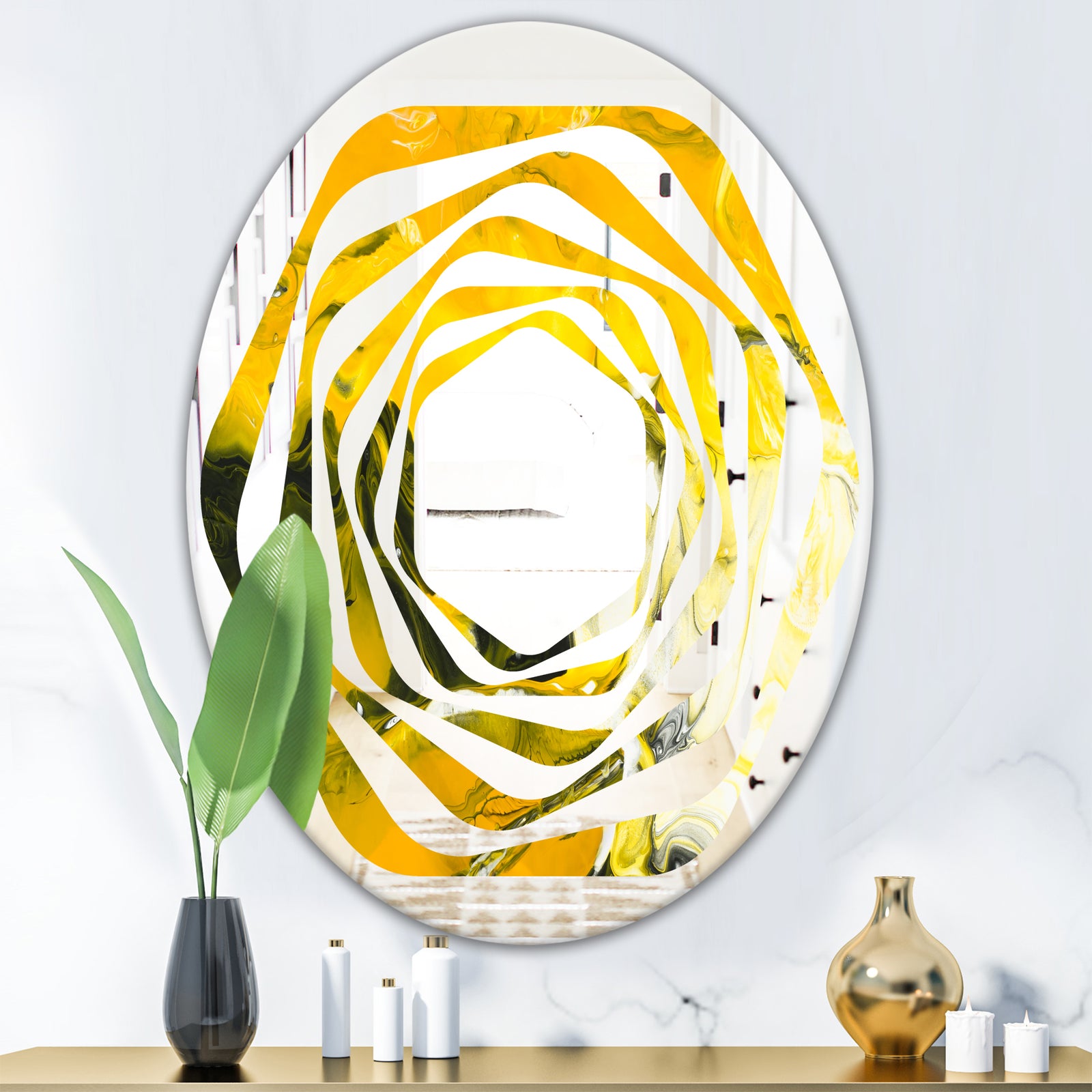 Marbled Yellow 2 - Modern Round or Oval Wall Mirror - Whirl