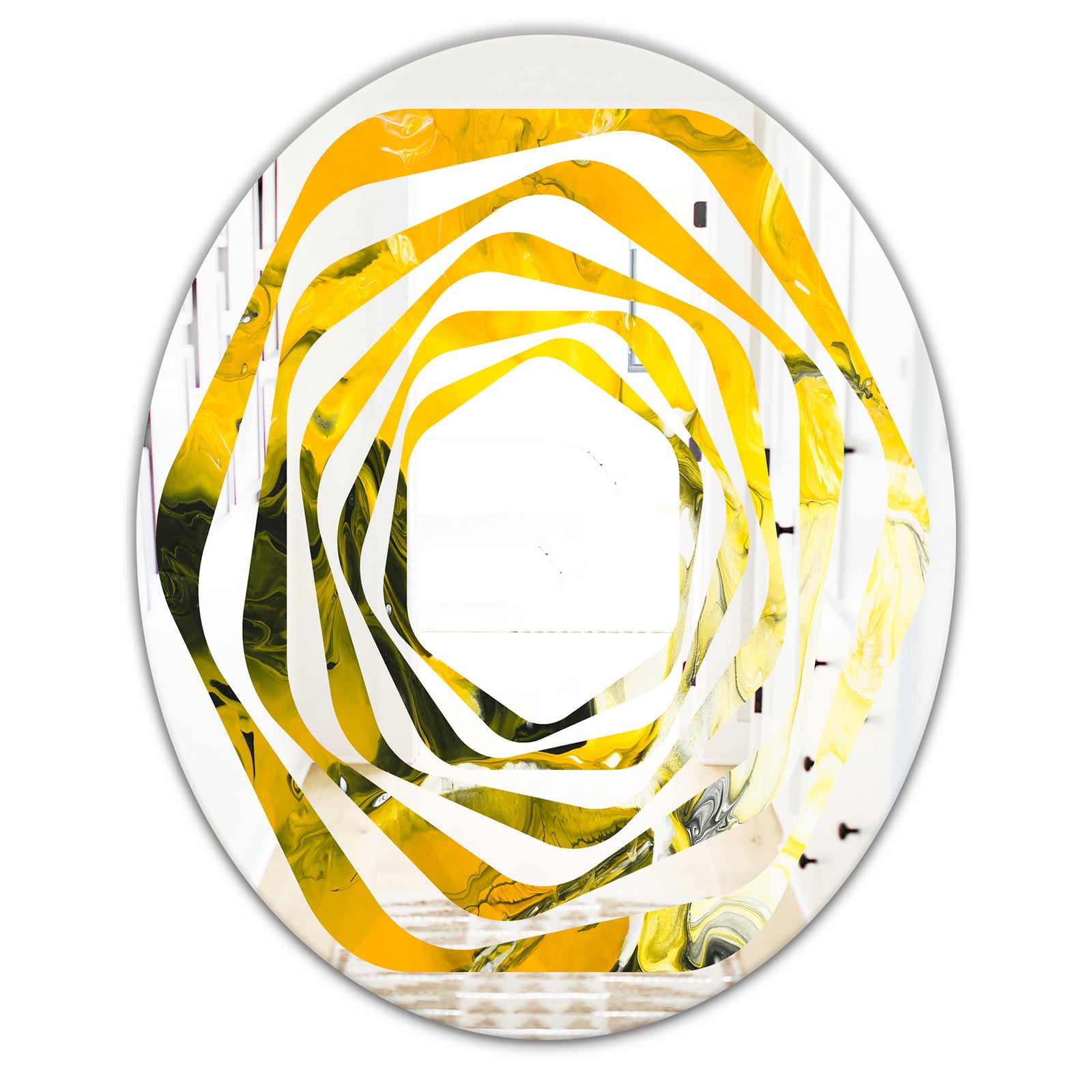 Marbled Yellow 2 - Modern Round or Oval Wall Mirror - Whirl
