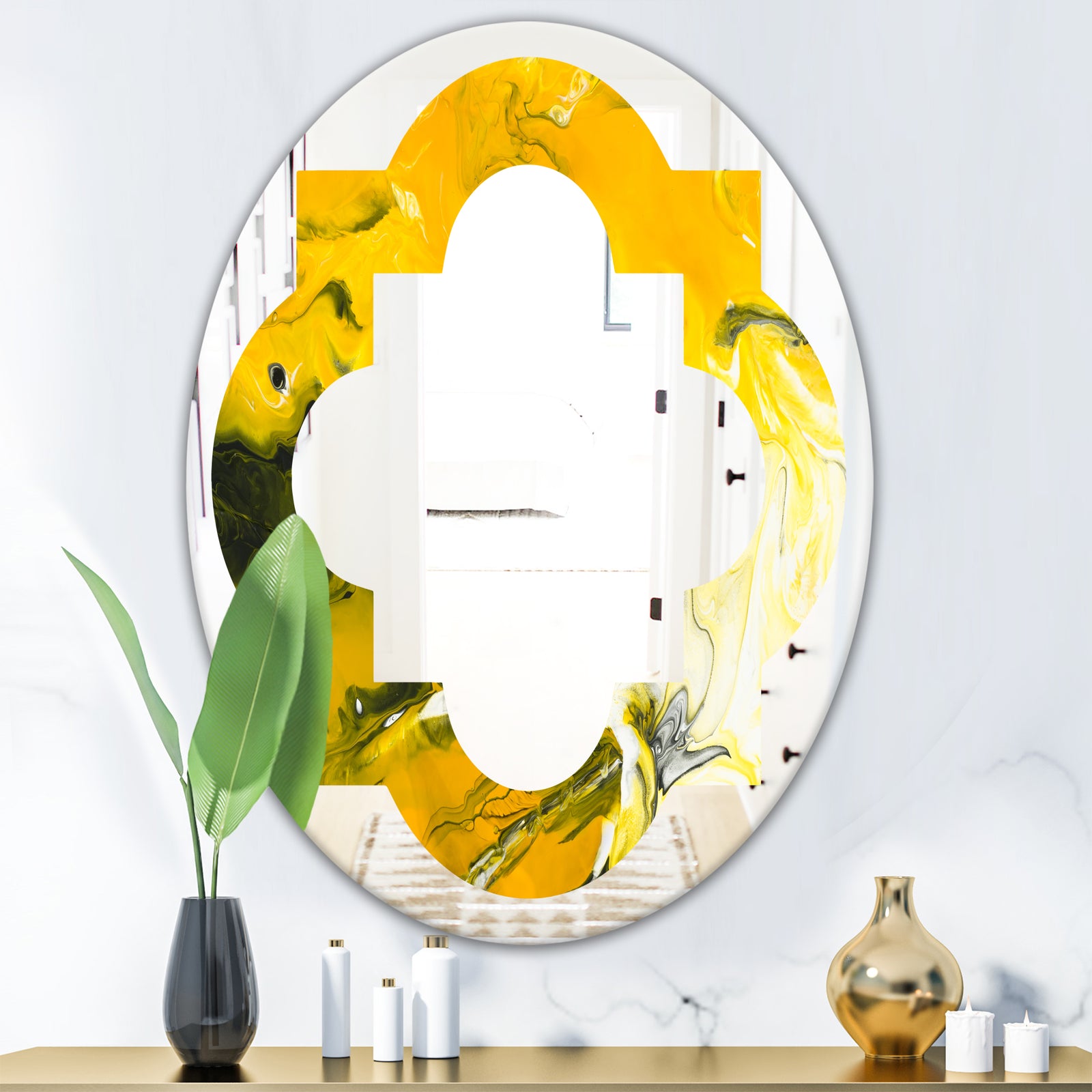 Marbled Yellow 2 - Modern Round or Oval Wall Mirror - Quatrefoil