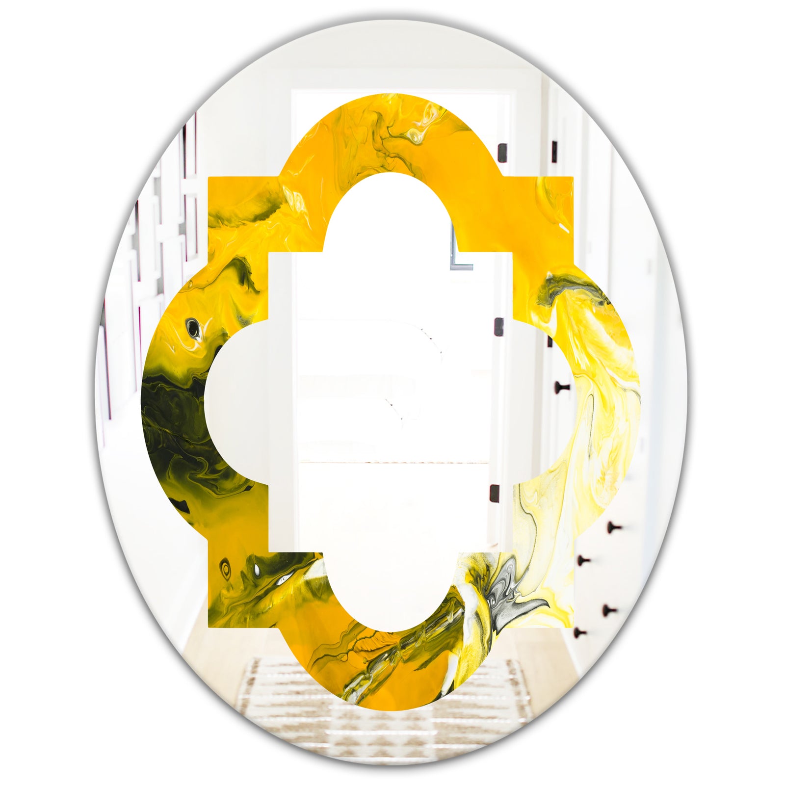 Marbled Yellow 2 - Modern Round or Oval Wall Mirror - Quatrefoil