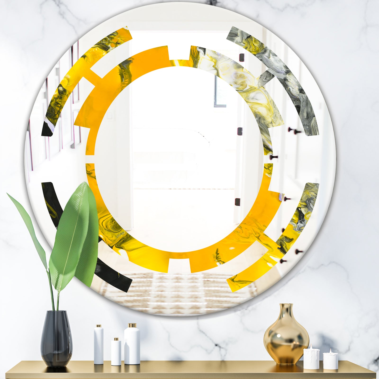 Marbled Yellow 3 - Modern Round or Oval Wall Mirror - Space