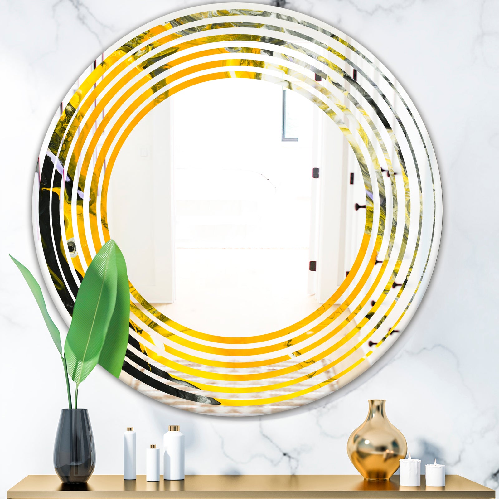 Marbled Yellow 3 - Modern Round or Oval Wall Mirror - Wave
