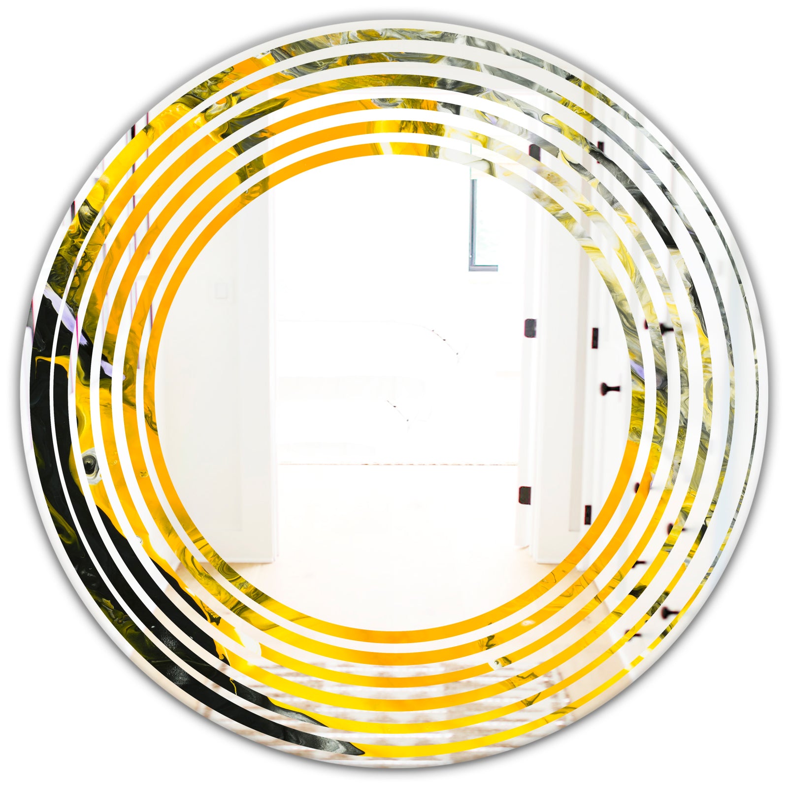 Marbled Yellow 3 - Modern Round or Oval Wall Mirror - Wave