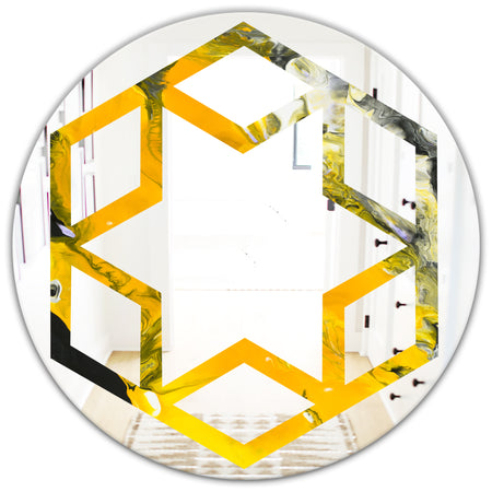 Marbled Yellow 3 - Modern Round or Oval Wall Mirror - Hexagon Star