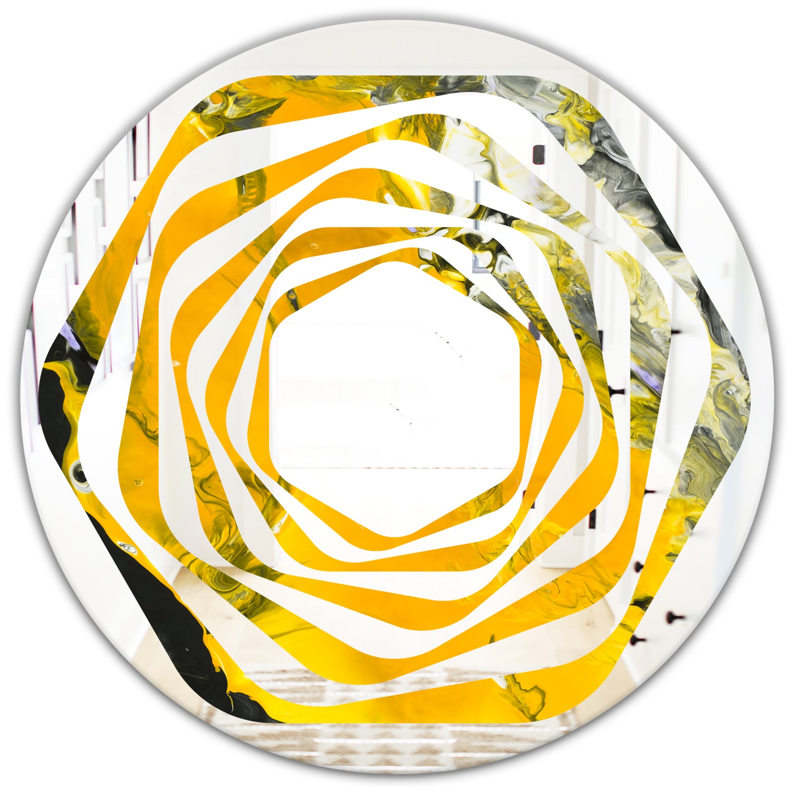 Marbled Yellow 3 - Modern Round or Oval Wall Mirror - Whirl