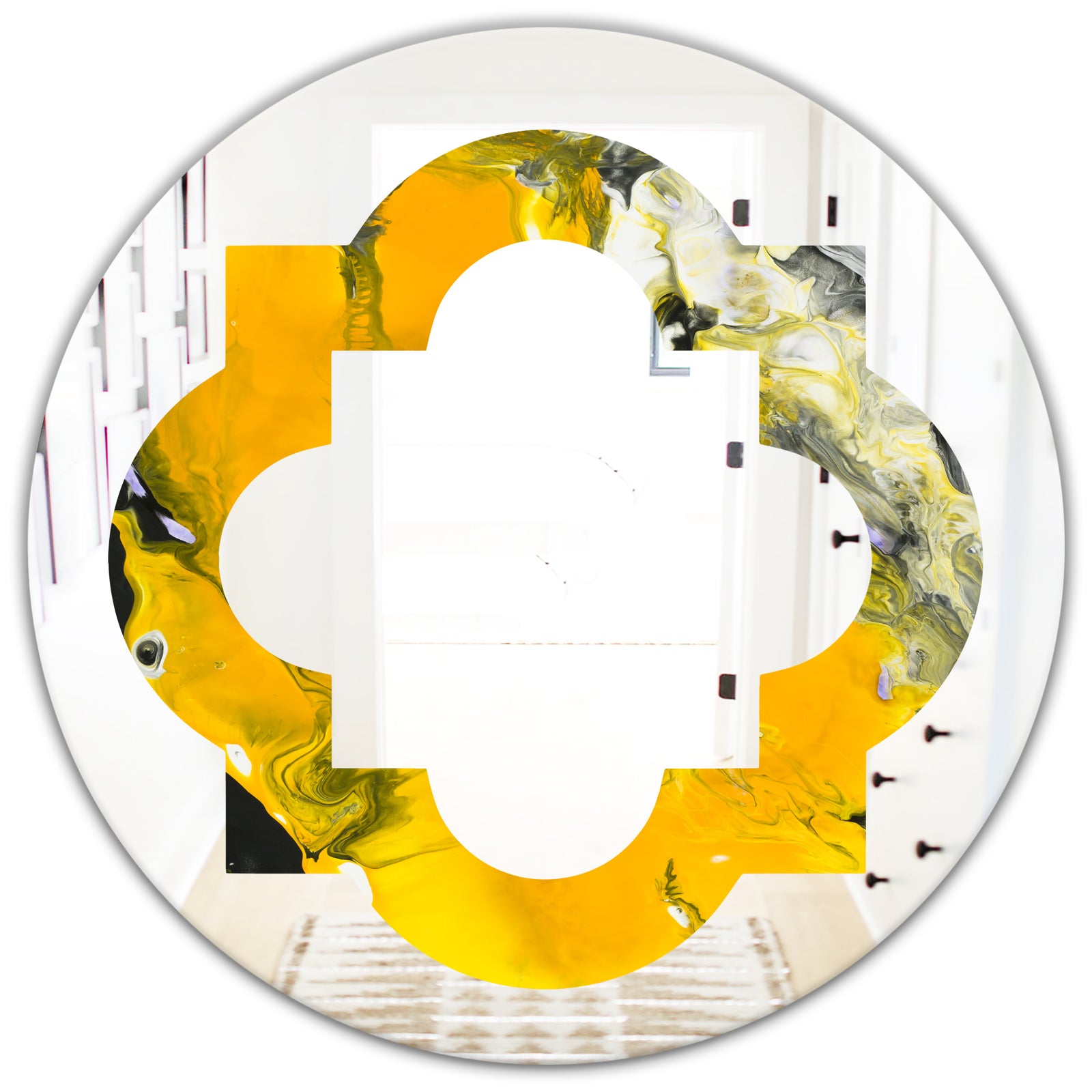 Marbled Yellow 3 - Modern Round or Oval Wall Mirror - Quatrefoil