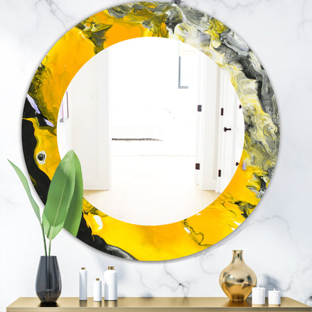 Marbled Yellow 3 - Frameless Modern Mirror - Oval or Round Decorative or Bathroom Mirror