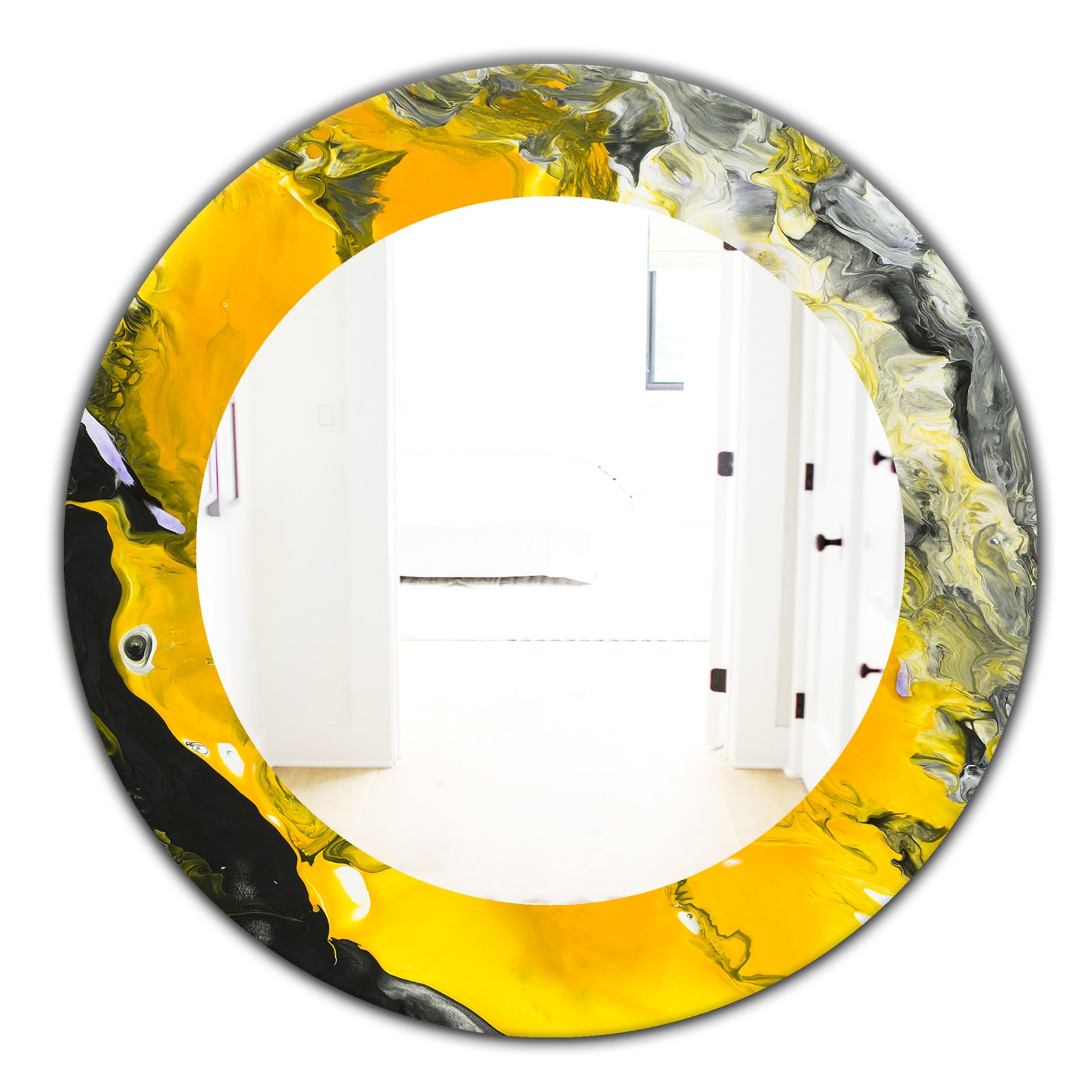 Marbled Yellow 3 - Frameless Modern Mirror - Oval or Round Decorative or Bathroom Mirror