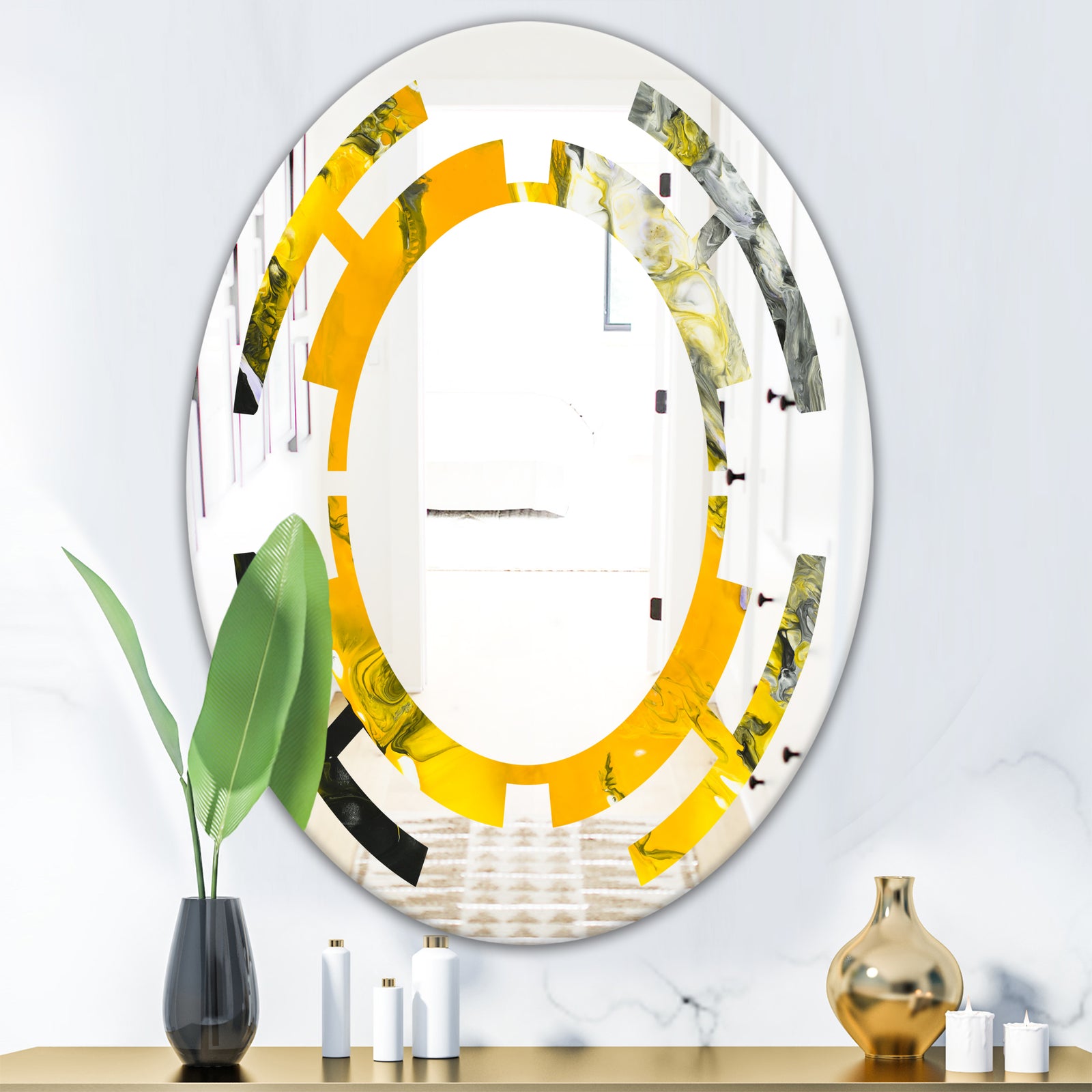 Marbled Yellow 3 - Modern Round or Oval Wall Mirror - Space