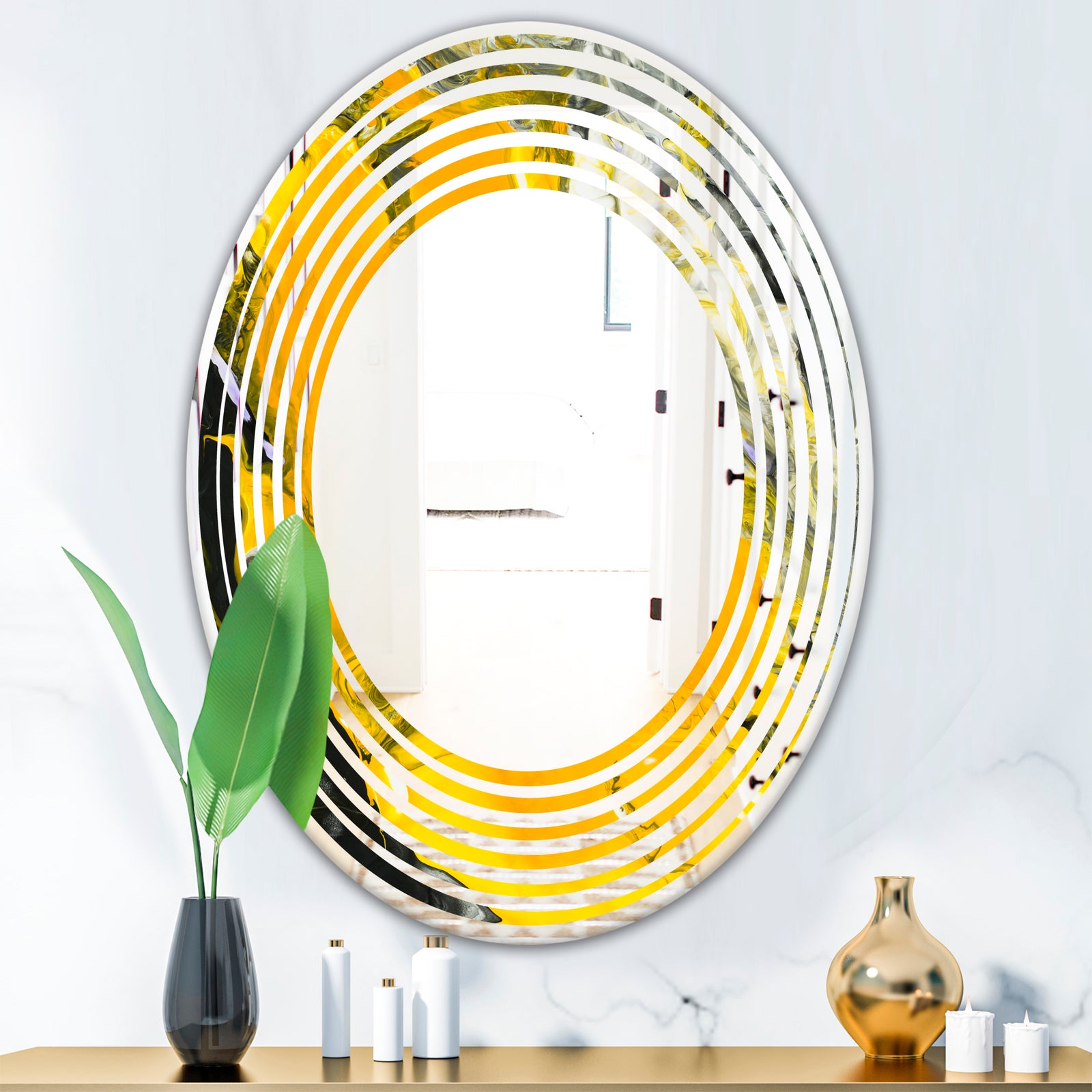 Marbled Yellow 3 - Modern Round or Oval Wall Mirror - Wave