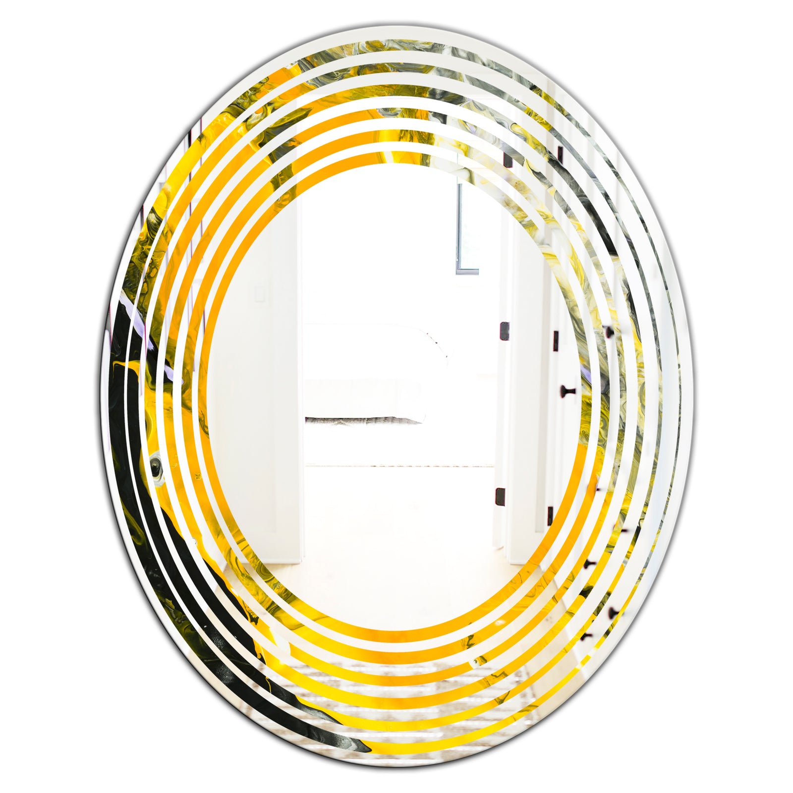 Marbled Yellow 3 - Modern Round or Oval Wall Mirror - Wave