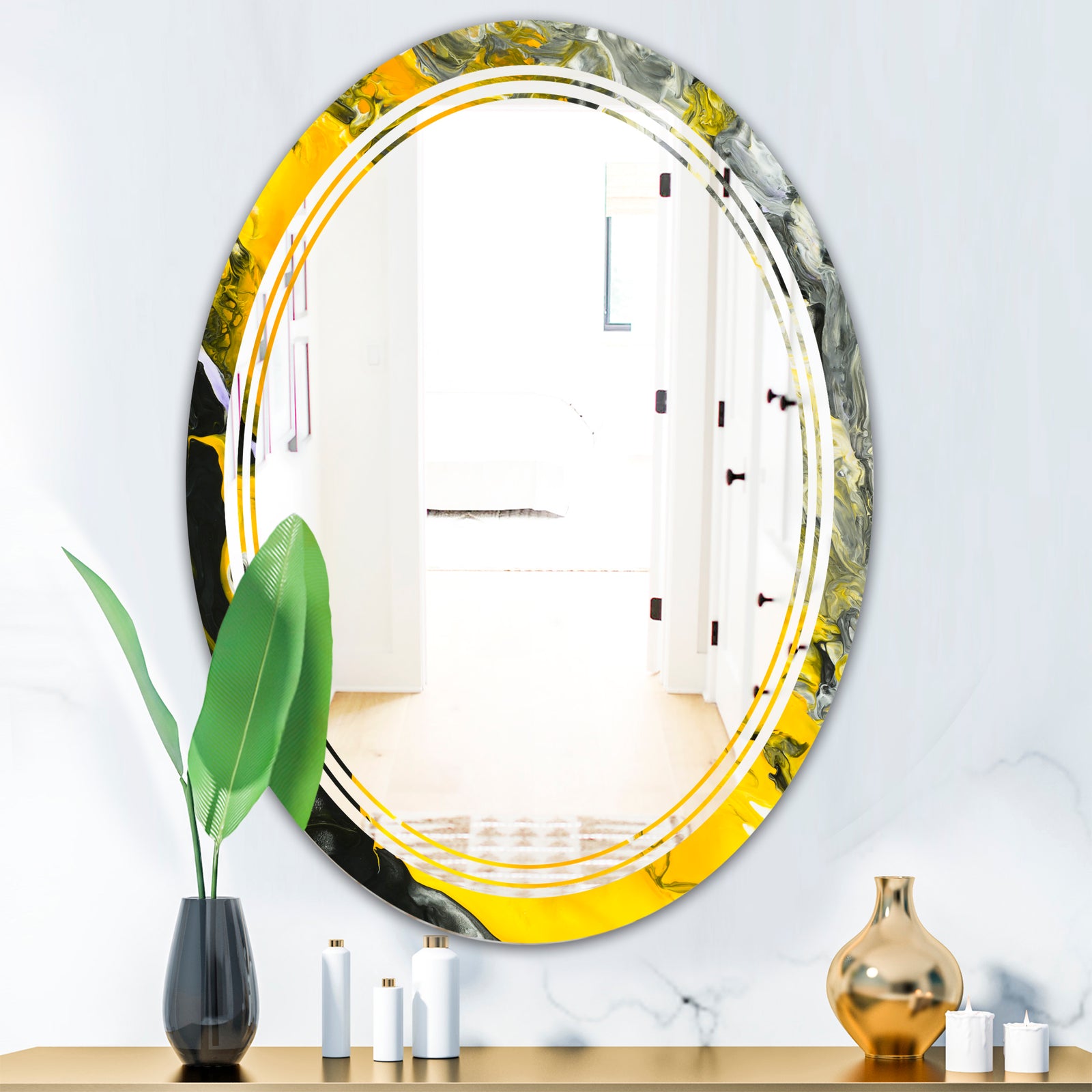 Marbled Yellow 3 - Modern Round or Oval Wall Mirror - Triple C