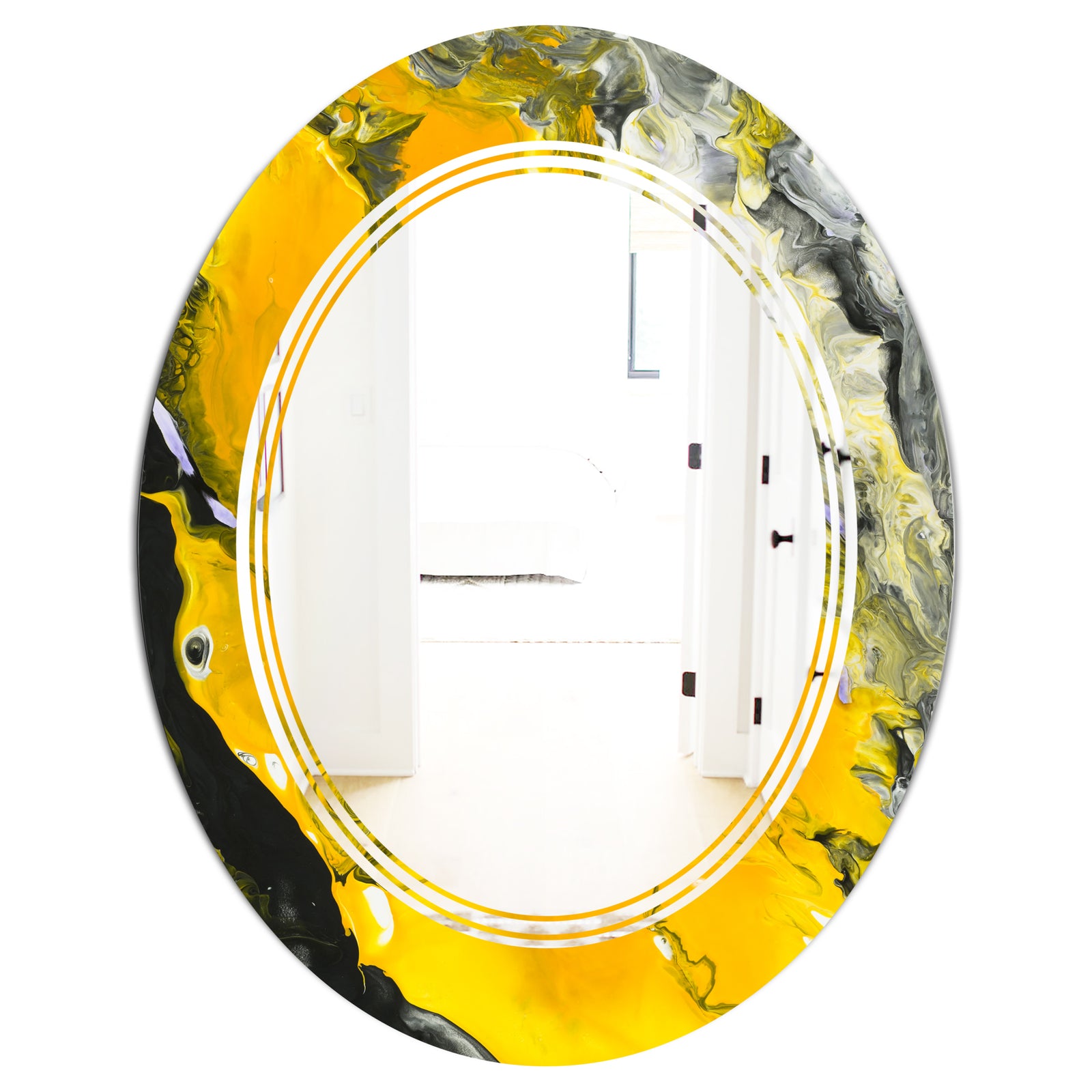 Marbled Yellow 3 - Modern Round or Oval Wall Mirror - Triple C