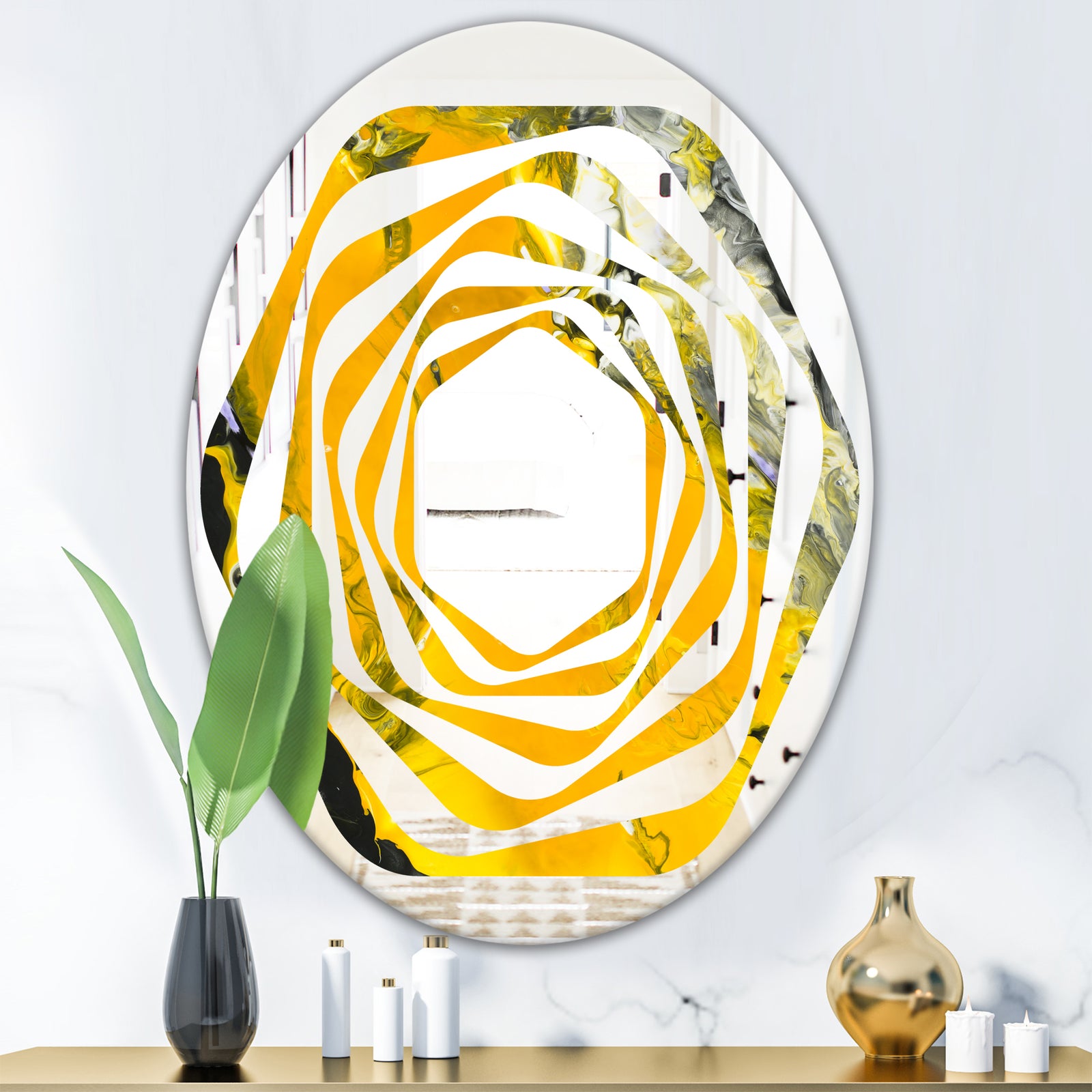 Marbled Yellow 3 - Modern Round or Oval Wall Mirror - Whirl