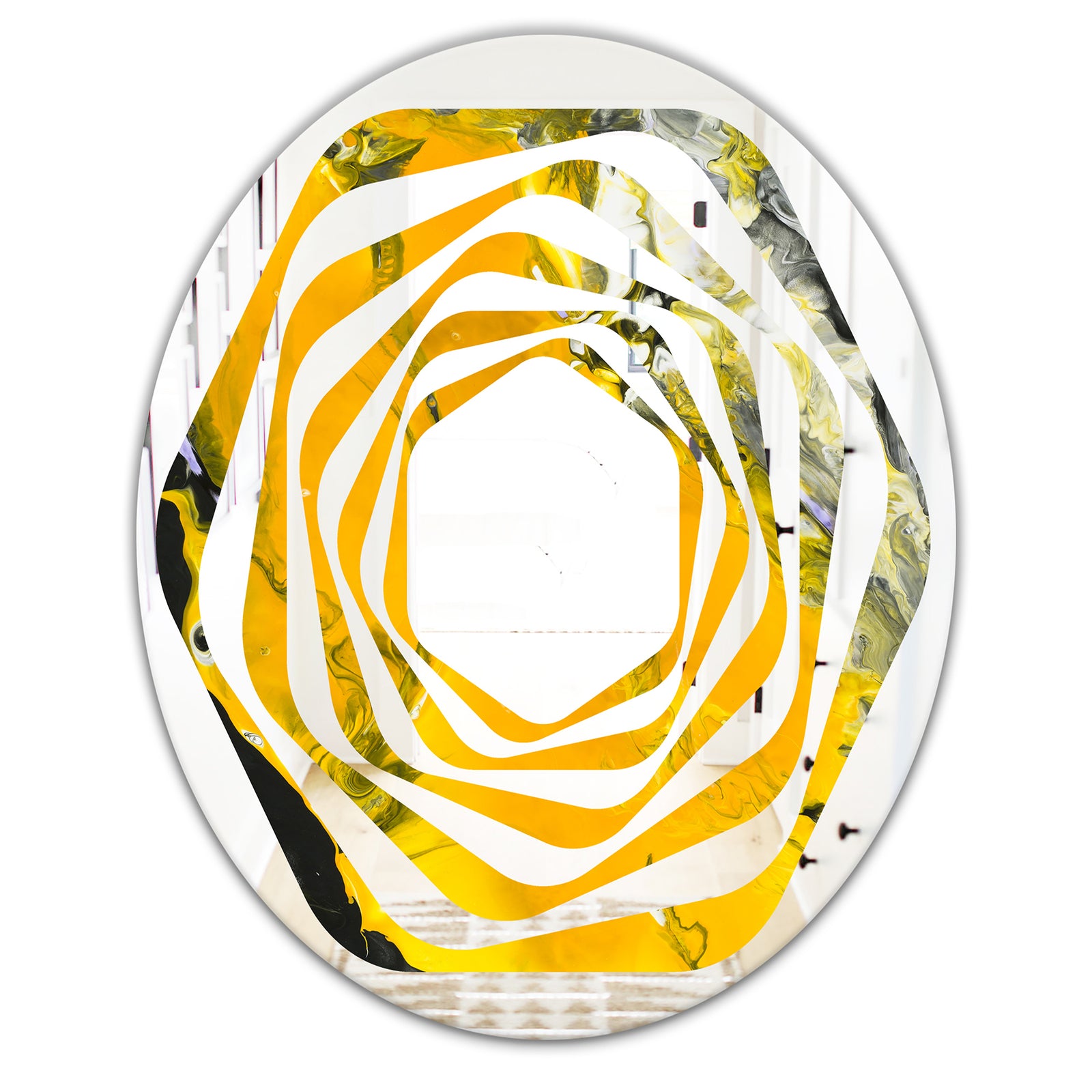 Marbled Yellow 3 - Modern Round or Oval Wall Mirror - Whirl