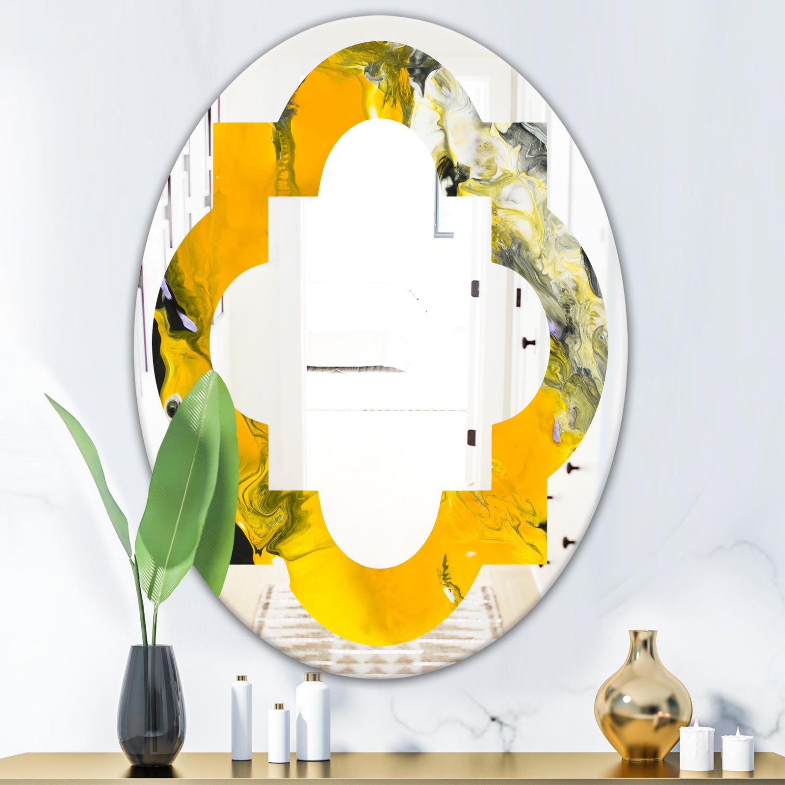 Marbled Yellow 3 - Modern Round or Oval Wall Mirror - Quatrefoil