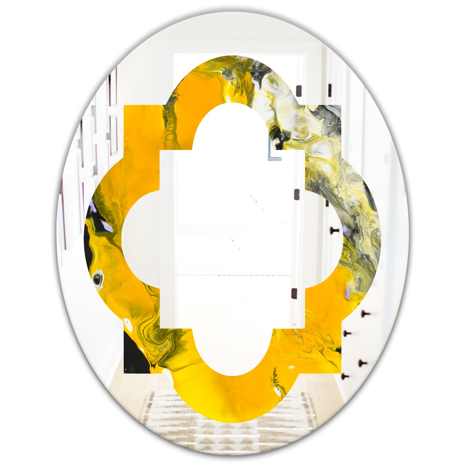 Marbled Yellow 3 - Modern Round or Oval Wall Mirror - Quatrefoil