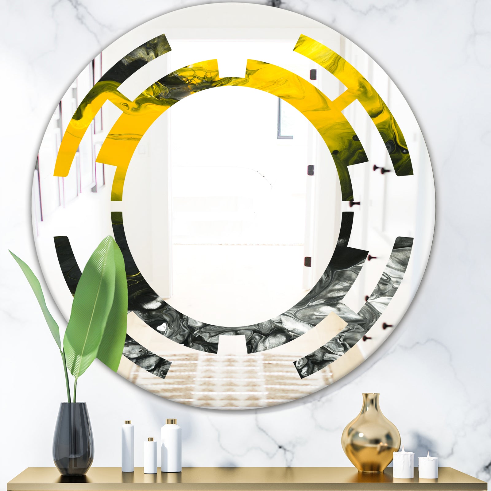 Marbled Yellow 4 - Modern Round or Oval Wall Mirror - Space