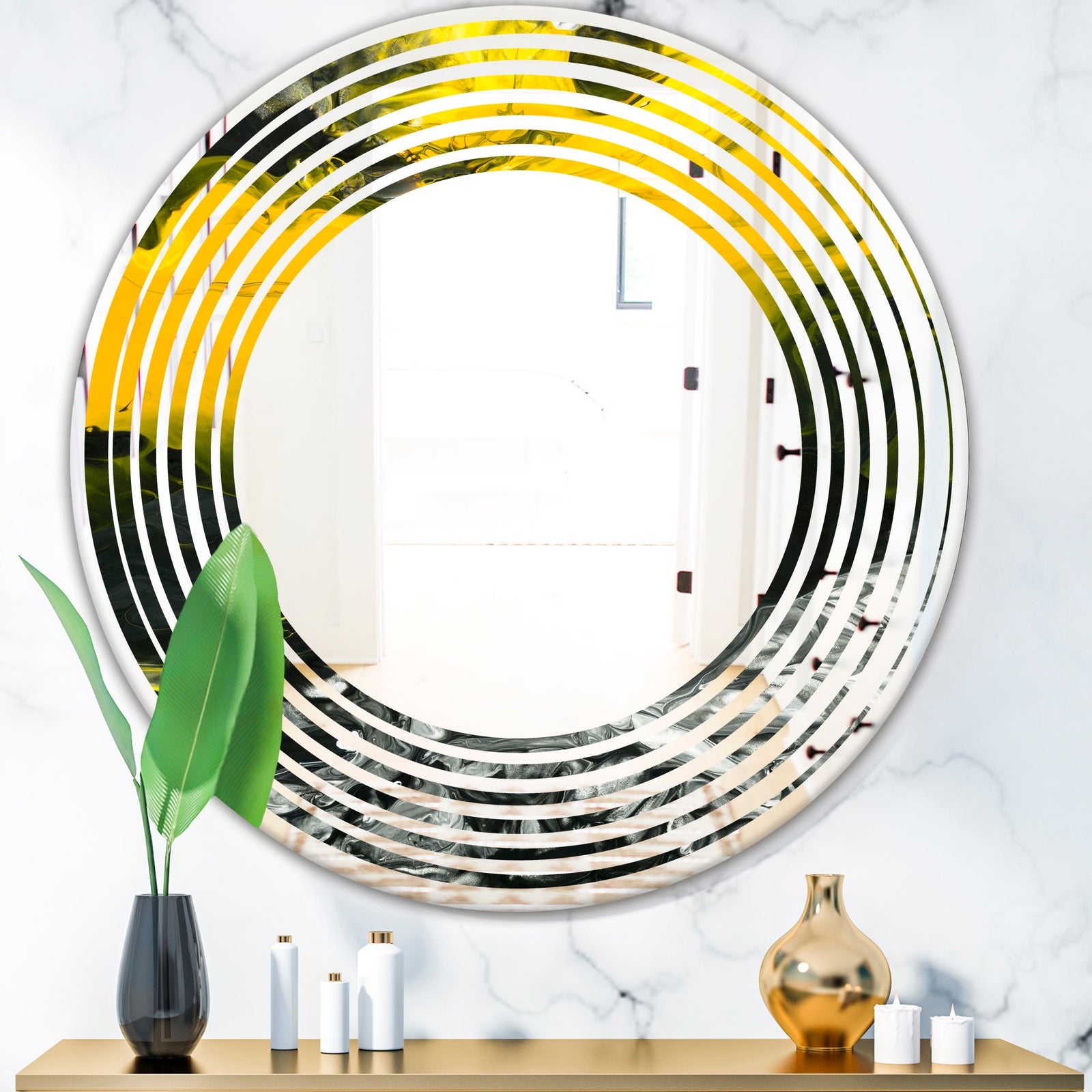 Marbled Yellow 4 - Modern Round or Oval Wall Mirror - Wave