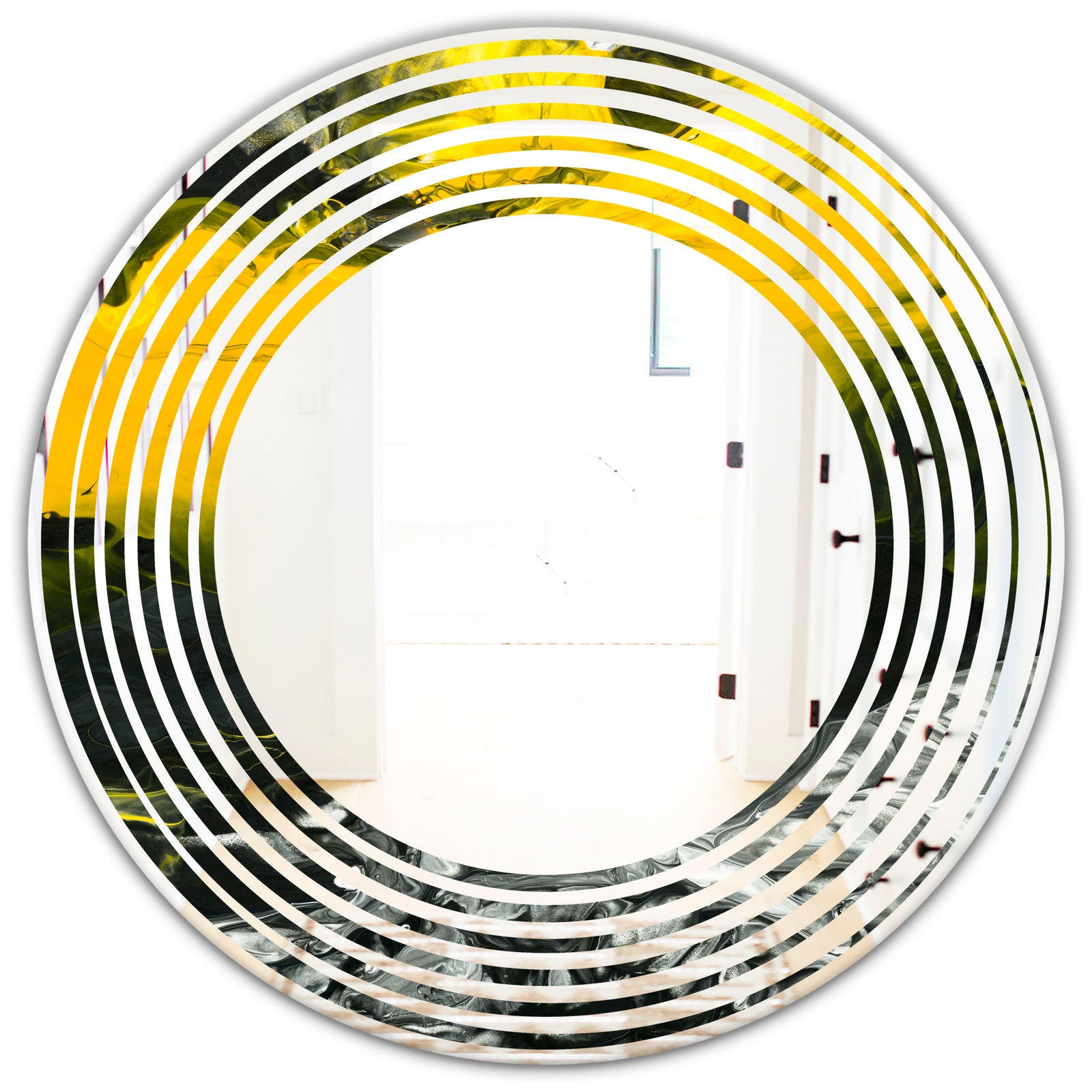 Marbled Yellow 4 - Modern Round or Oval Wall Mirror - Wave