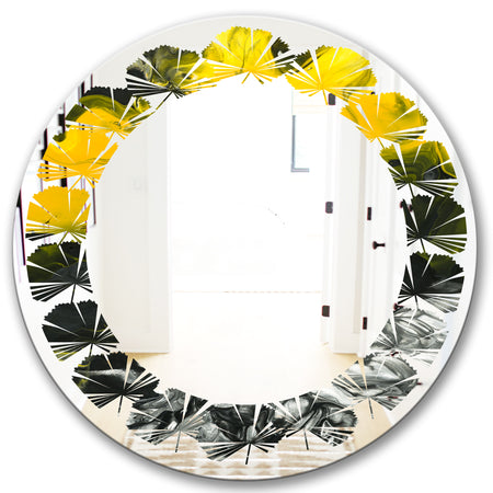 Marbled Yellow 4 - Modern Round or Oval Wall Mirror - Leaves