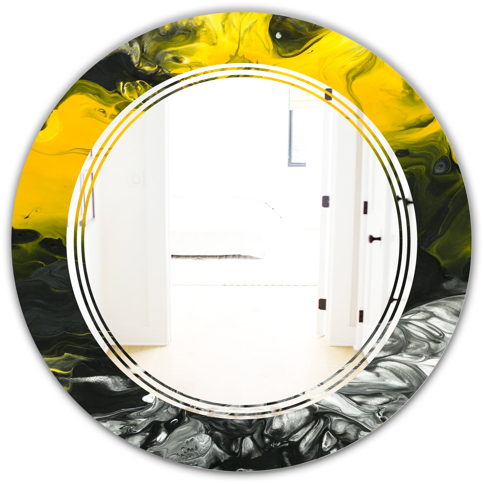 Marbled Yellow 4 - Modern Round or Oval Wall Mirror - Triple C