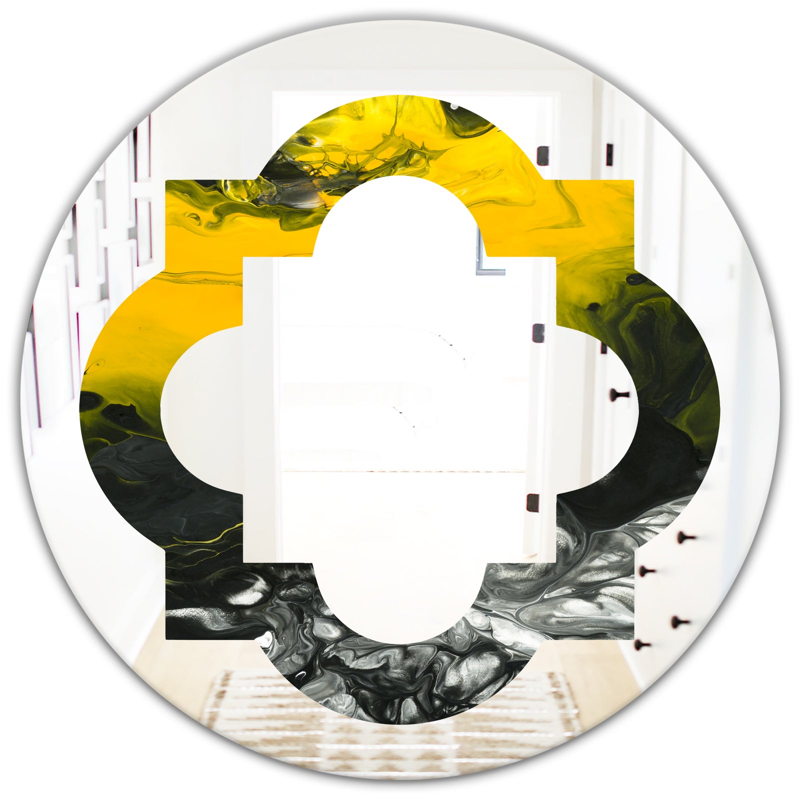 Marbled Yellow 4 - Modern Round or Oval Wall Mirror - Quatrefoil