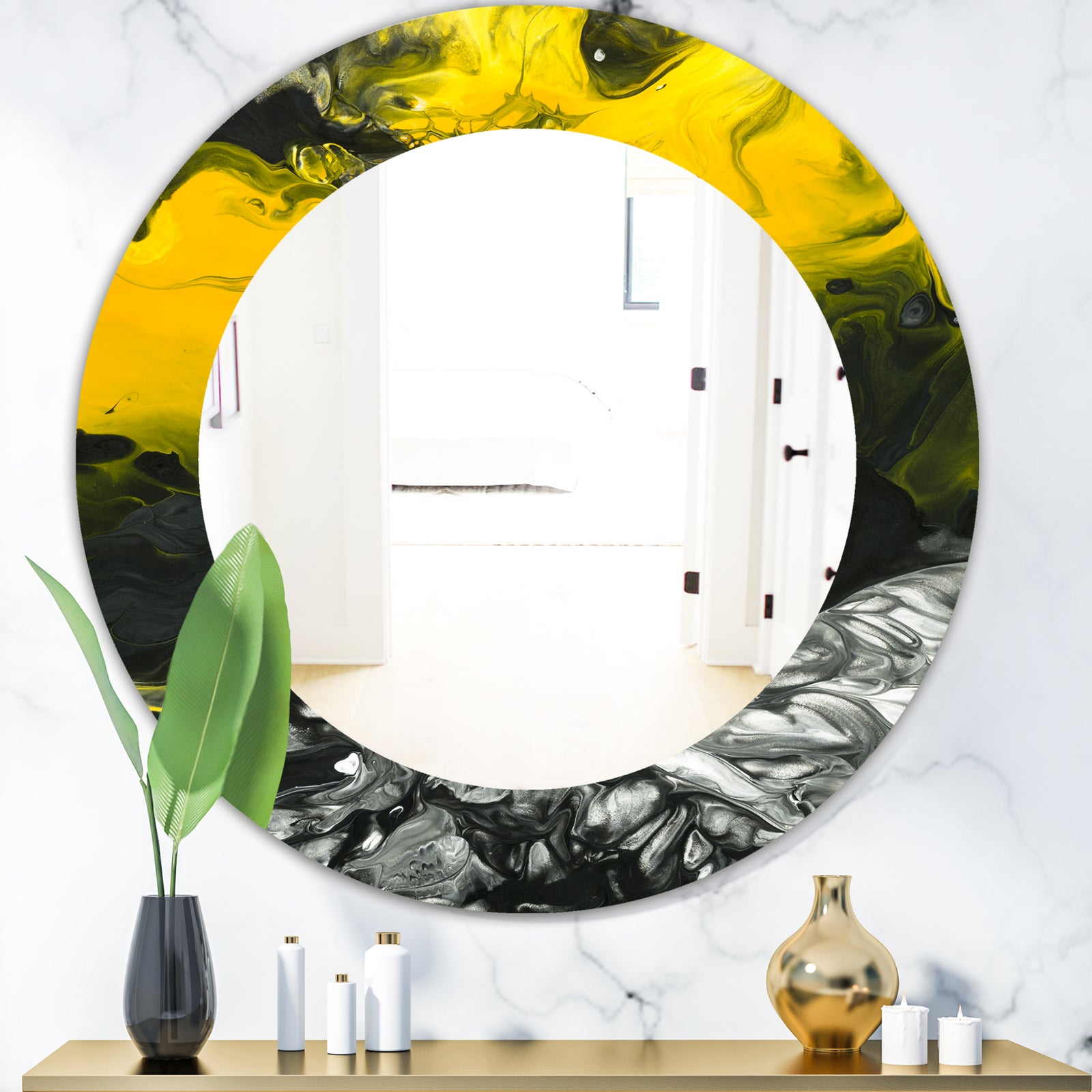 Marbled Yellow 4 - Modern Mirror - Oval or Round Wall Mirror