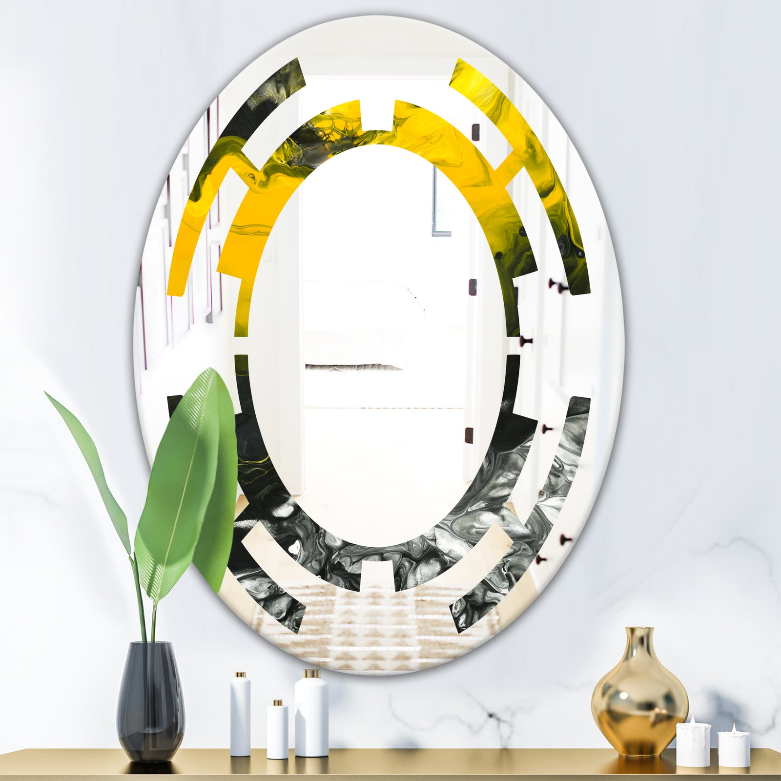Marbled Yellow 4 - Modern Round or Oval Wall Mirror - Space