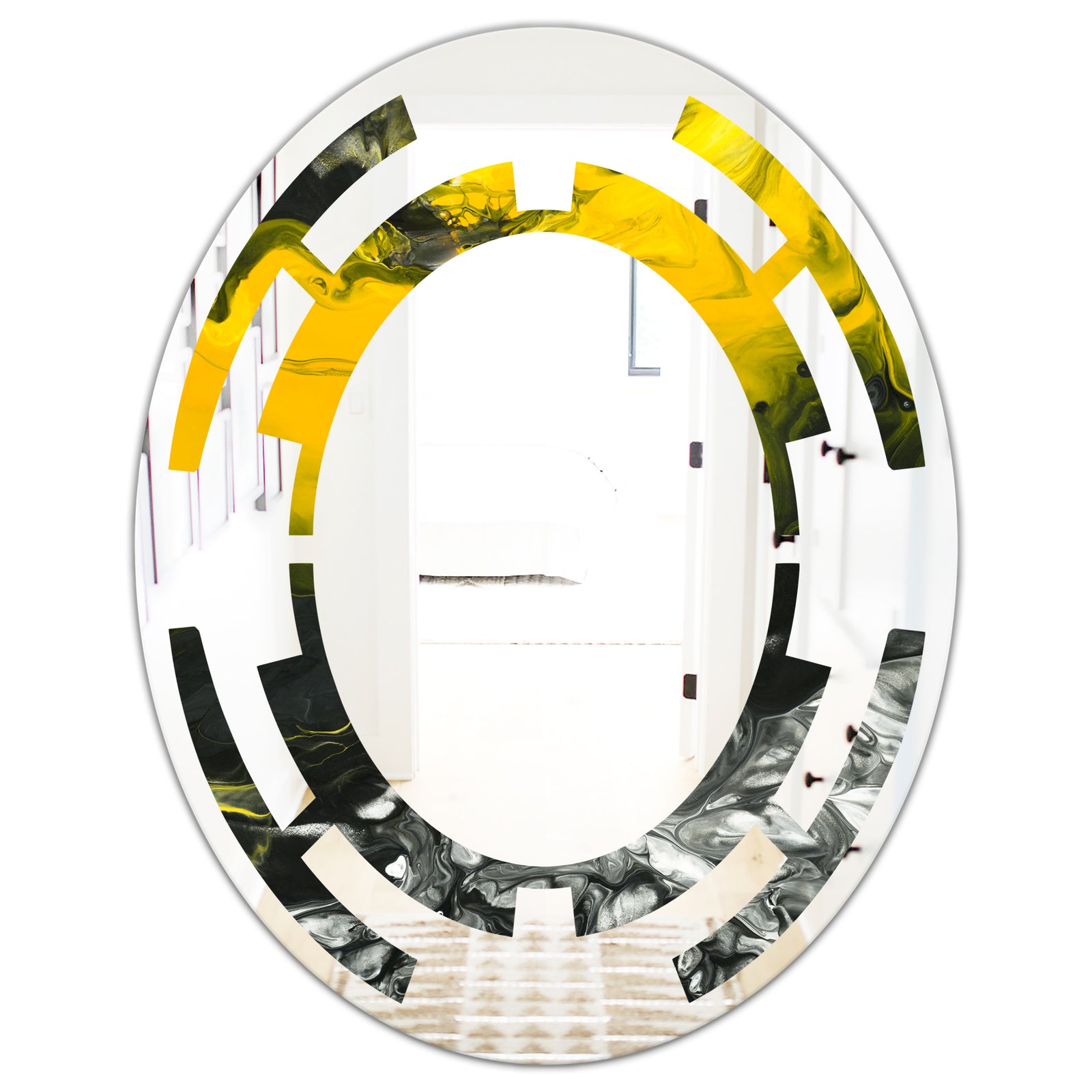 Marbled Yellow 4 - Modern Round or Oval Wall Mirror - Space