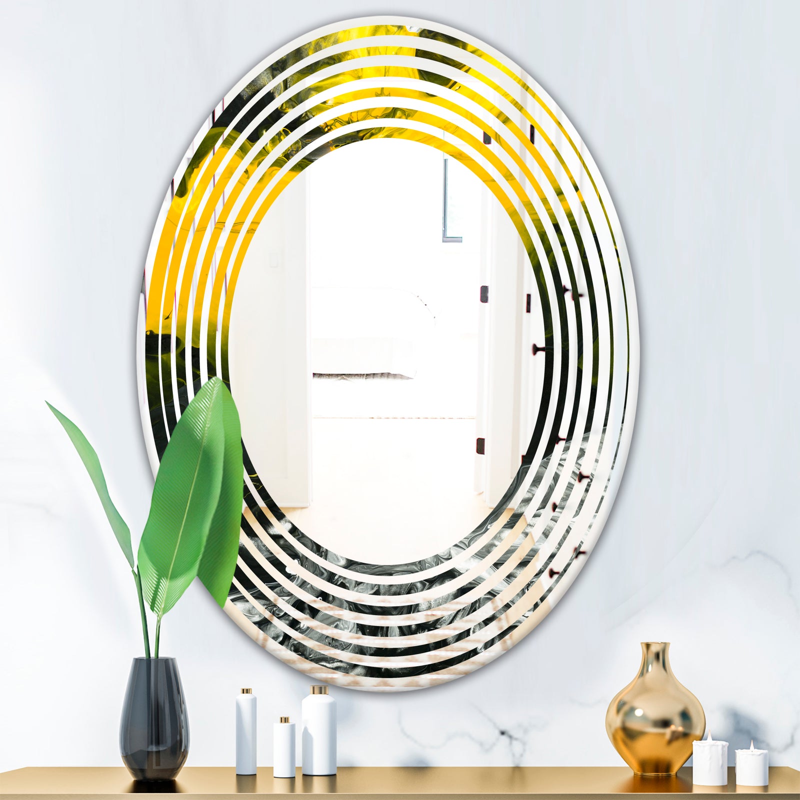 Marbled Yellow 4 - Modern Round or Oval Wall Mirror - Wave