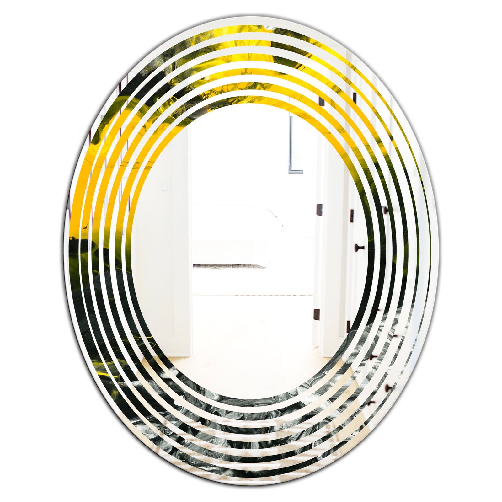 Marbled Yellow 4 - Modern Round or Oval Wall Mirror - Wave