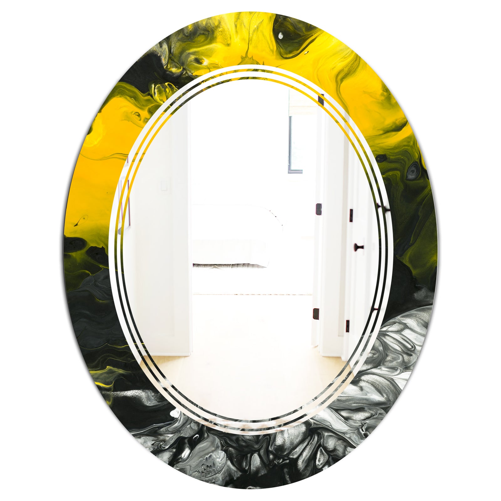Marbled Yellow 4 - Modern Round or Oval Wall Mirror - Triple C