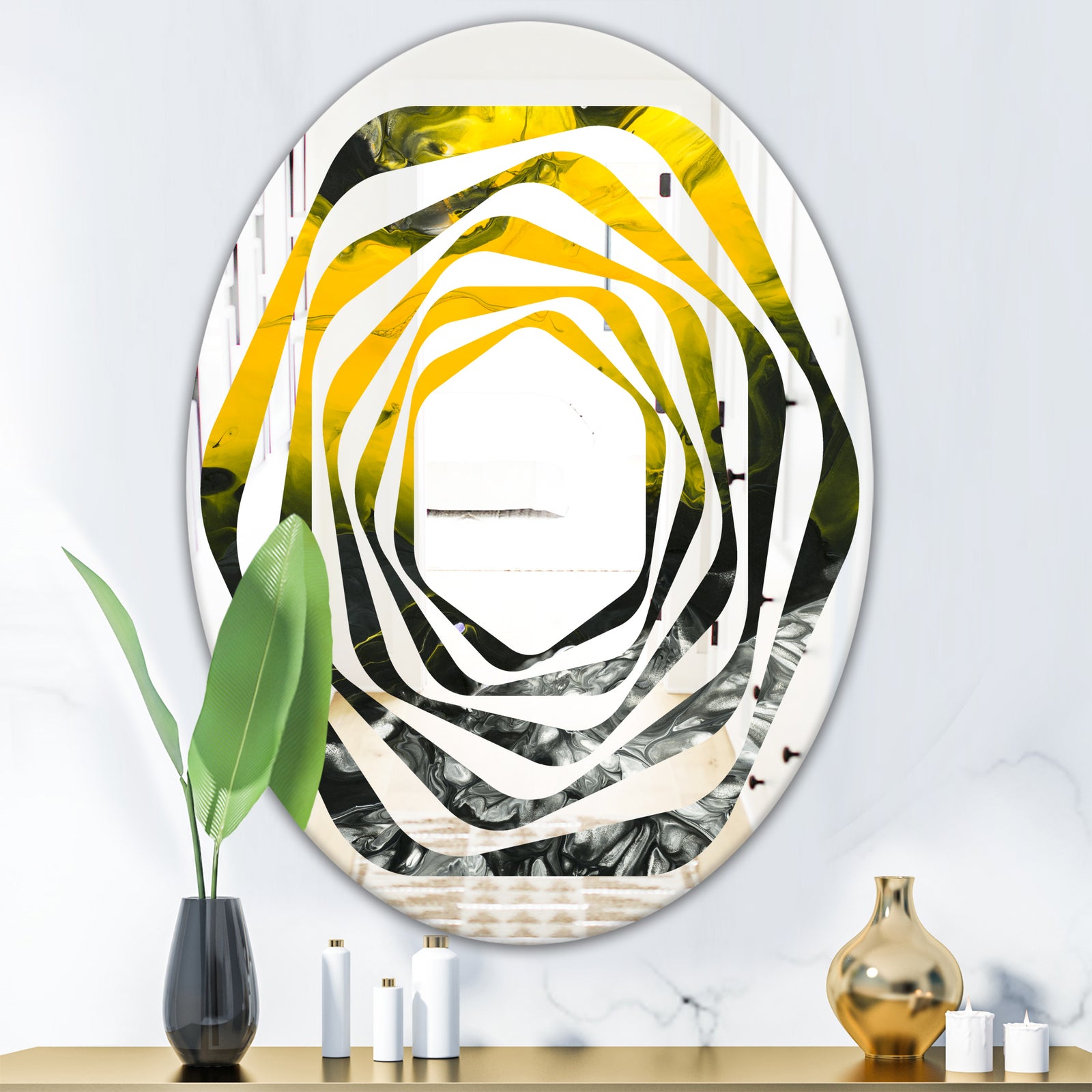 Marbled Yellow 4 - Modern Round or Oval Wall Mirror - Whirl