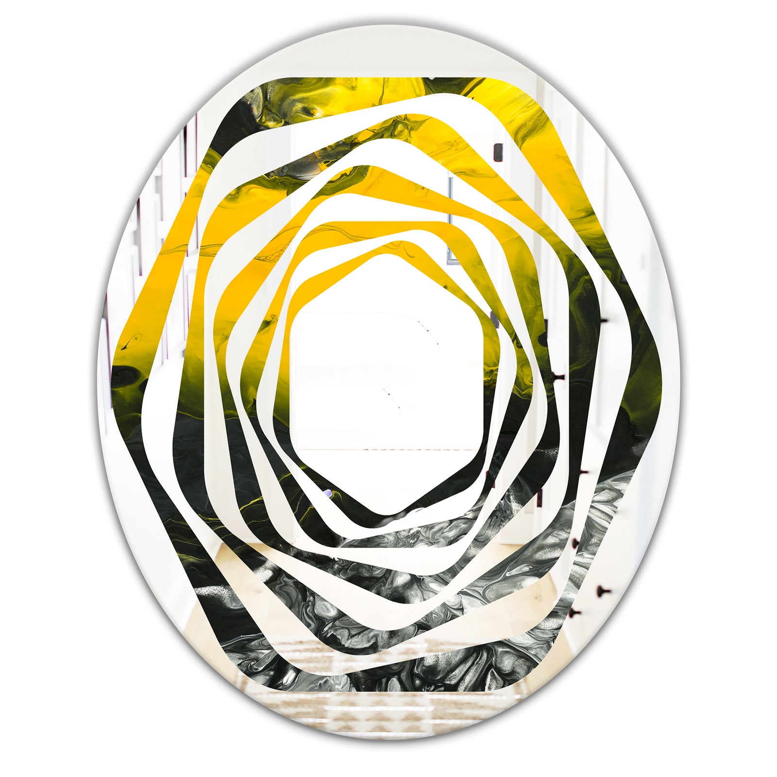 Marbled Yellow 4 - Modern Round or Oval Wall Mirror - Whirl