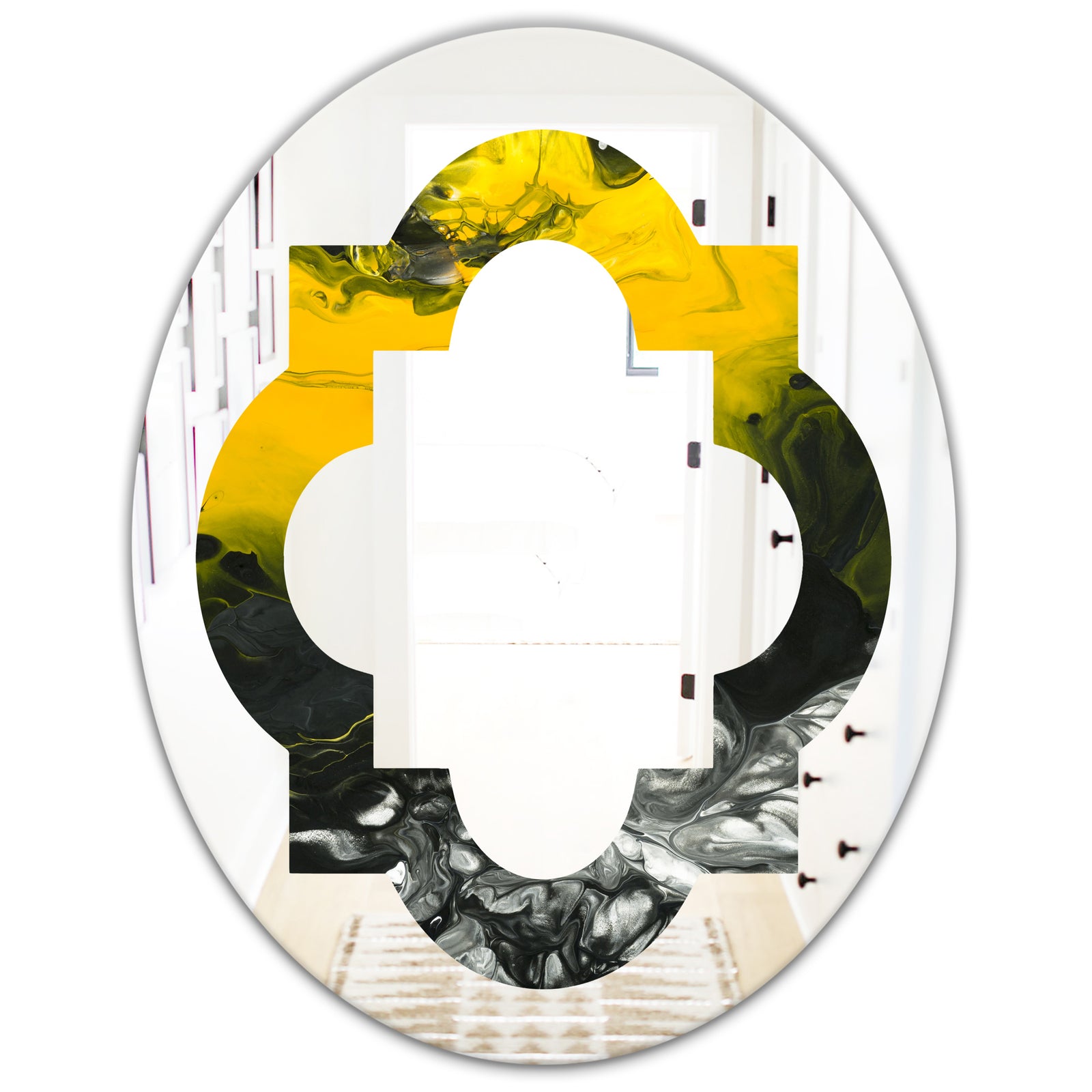 Marbled Yellow 4 - Modern Round or Oval Wall Mirror - Quatrefoil