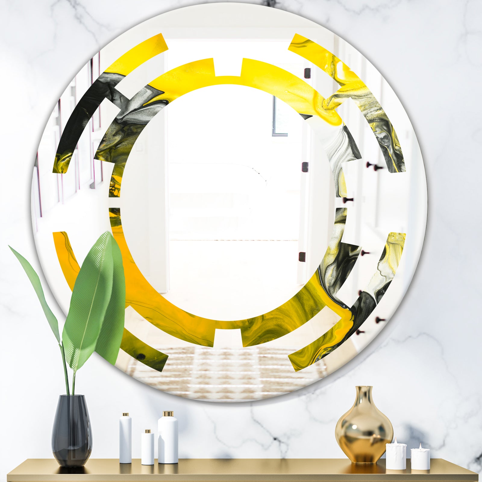Marbled Yellow 5 - Modern Round or Oval Wall Mirror - Space