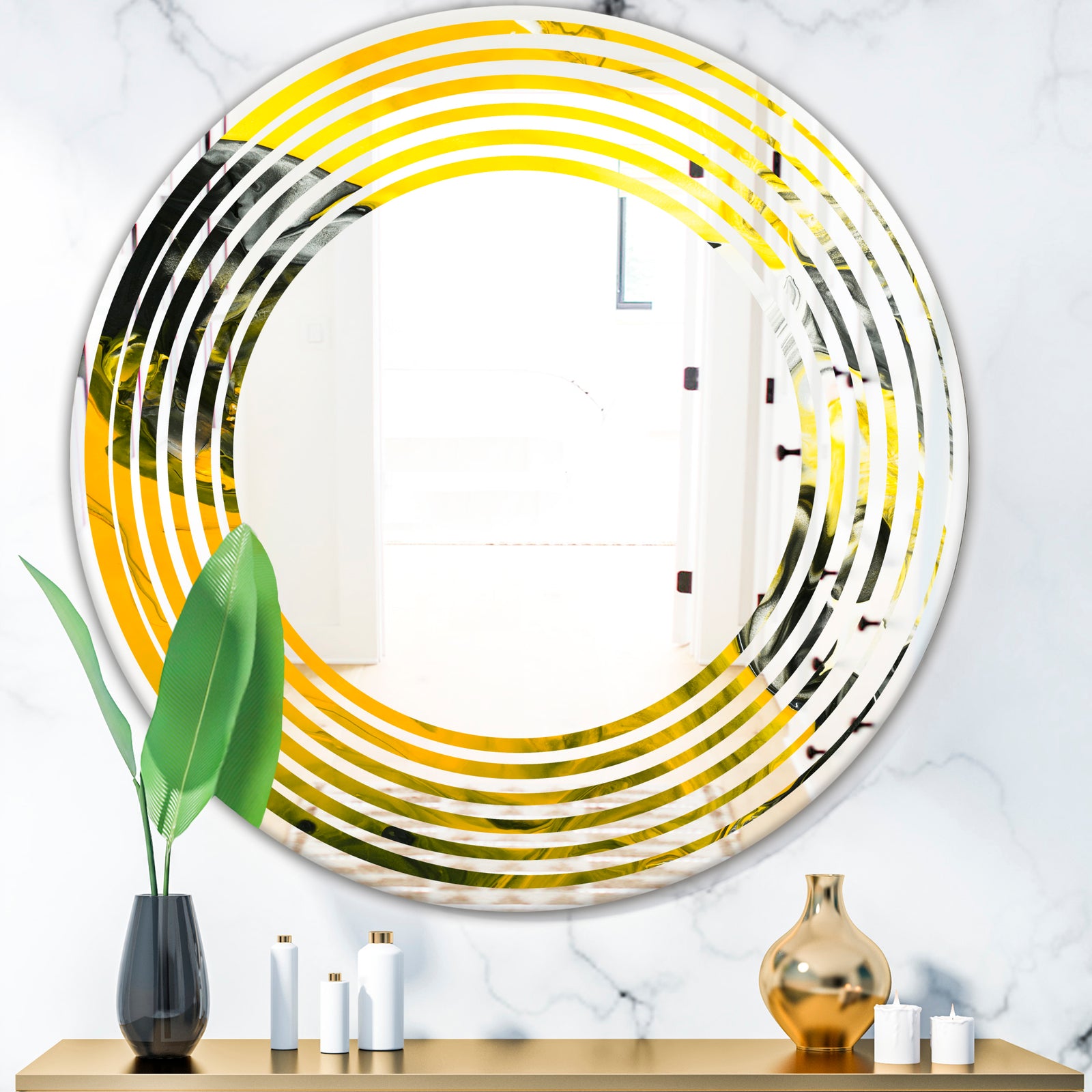 Marbled Yellow 5 - Modern Round or Oval Wall Mirror - Wave