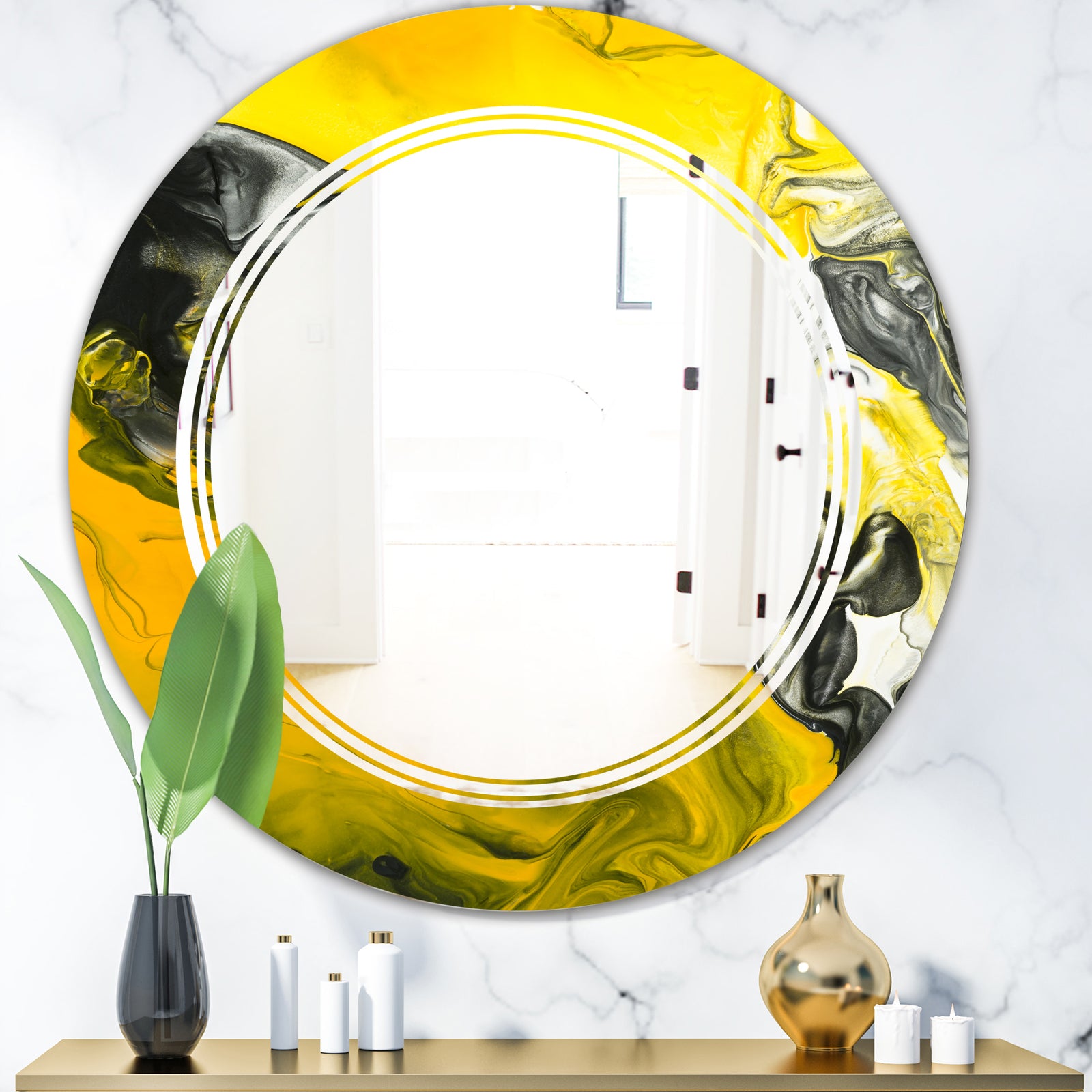 Marbled Yellow 5 - Modern Round or Oval Wall Mirror - Triple C