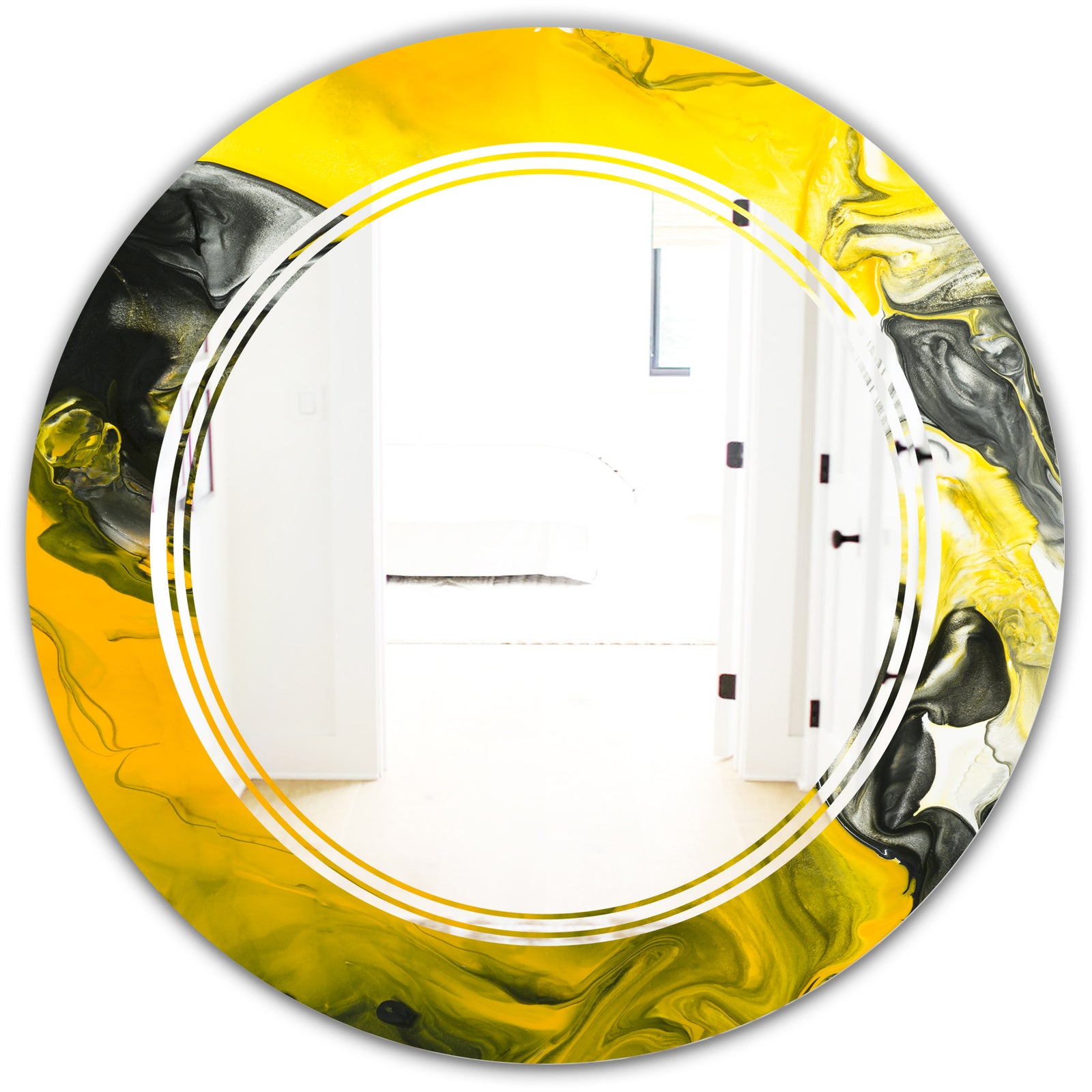 Marbled Yellow 5 - Modern Round or Oval Wall Mirror - Triple C