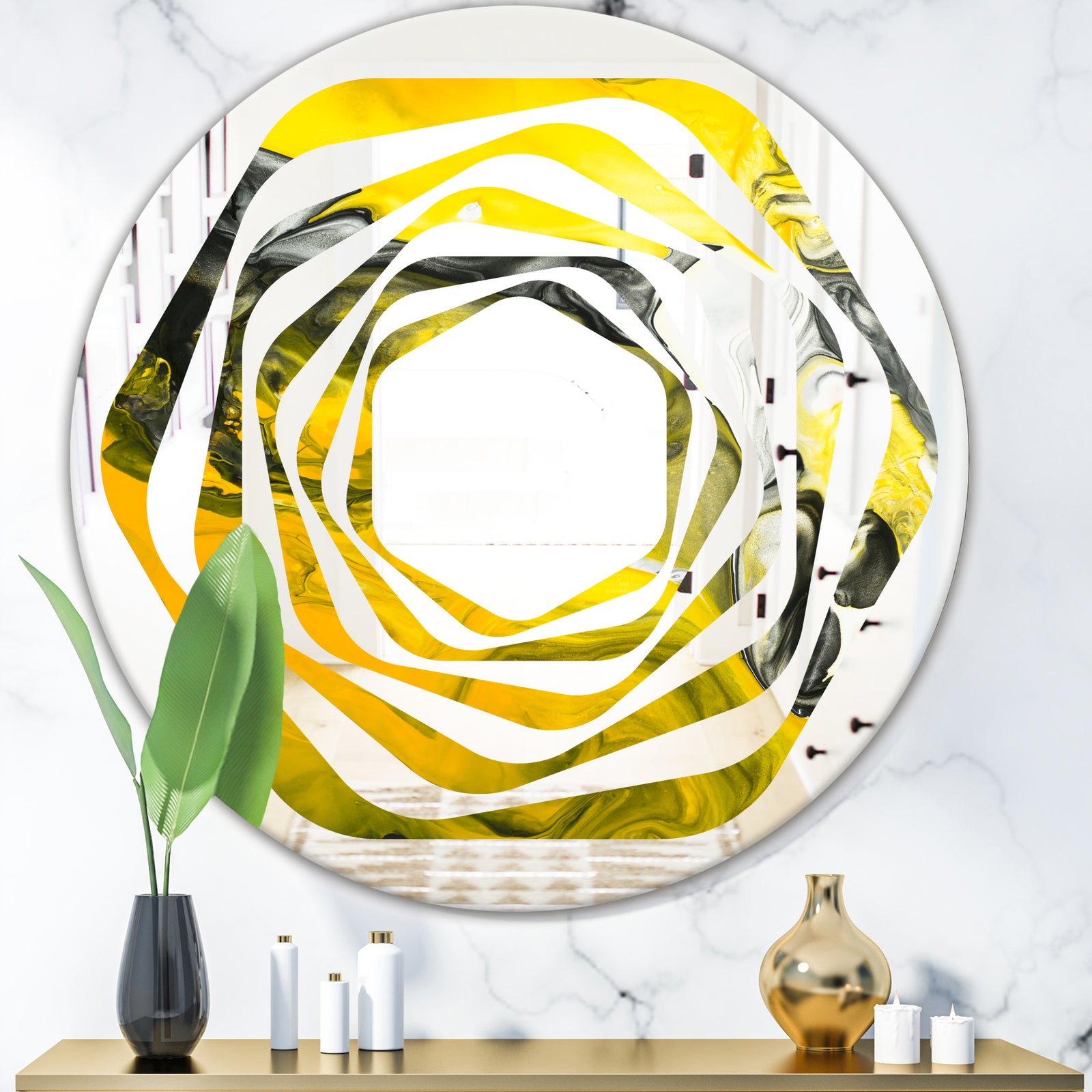 Marbled Yellow 5 - Modern Round or Oval Wall Mirror - Whirl