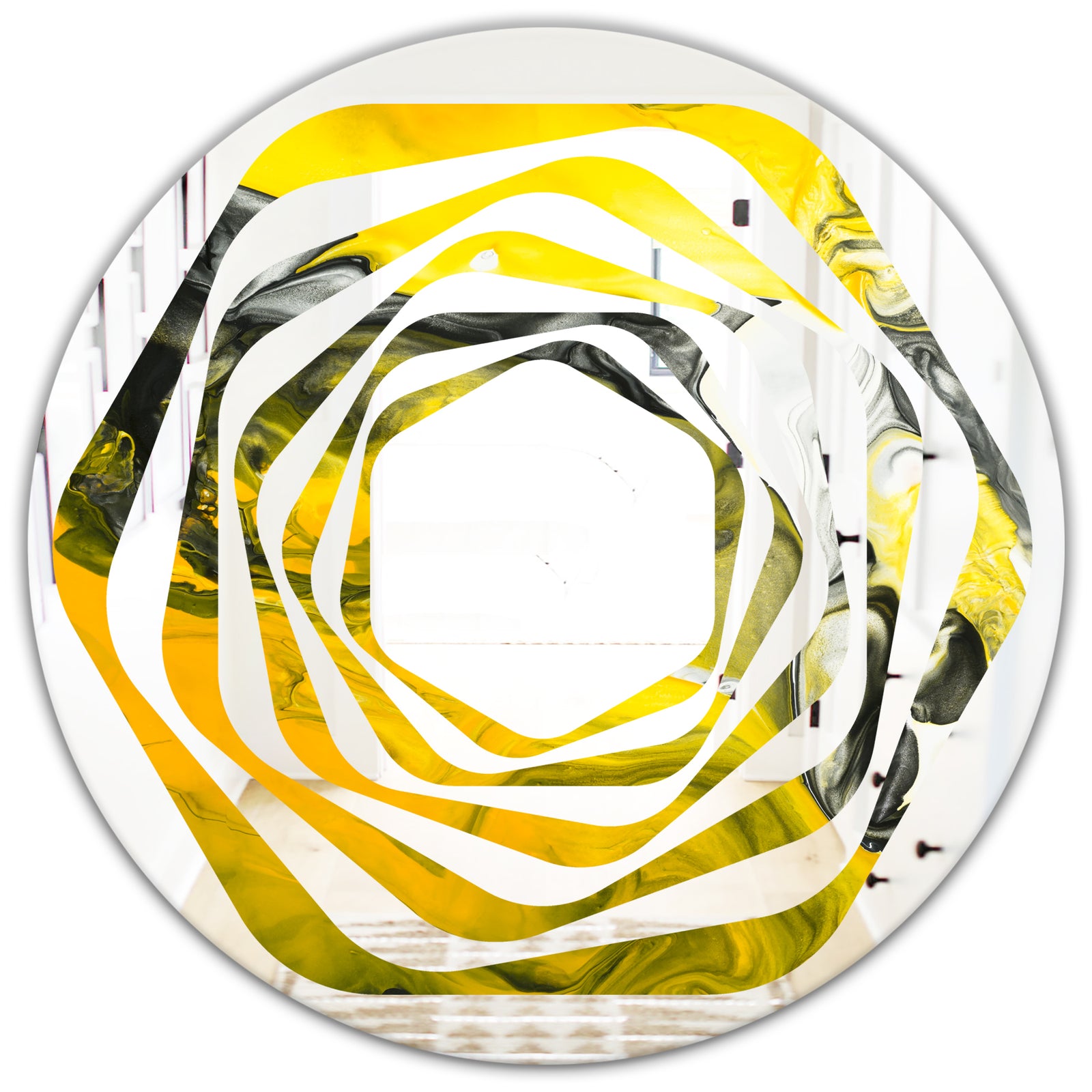 Marbled Yellow 5 - Modern Round or Oval Wall Mirror - Whirl